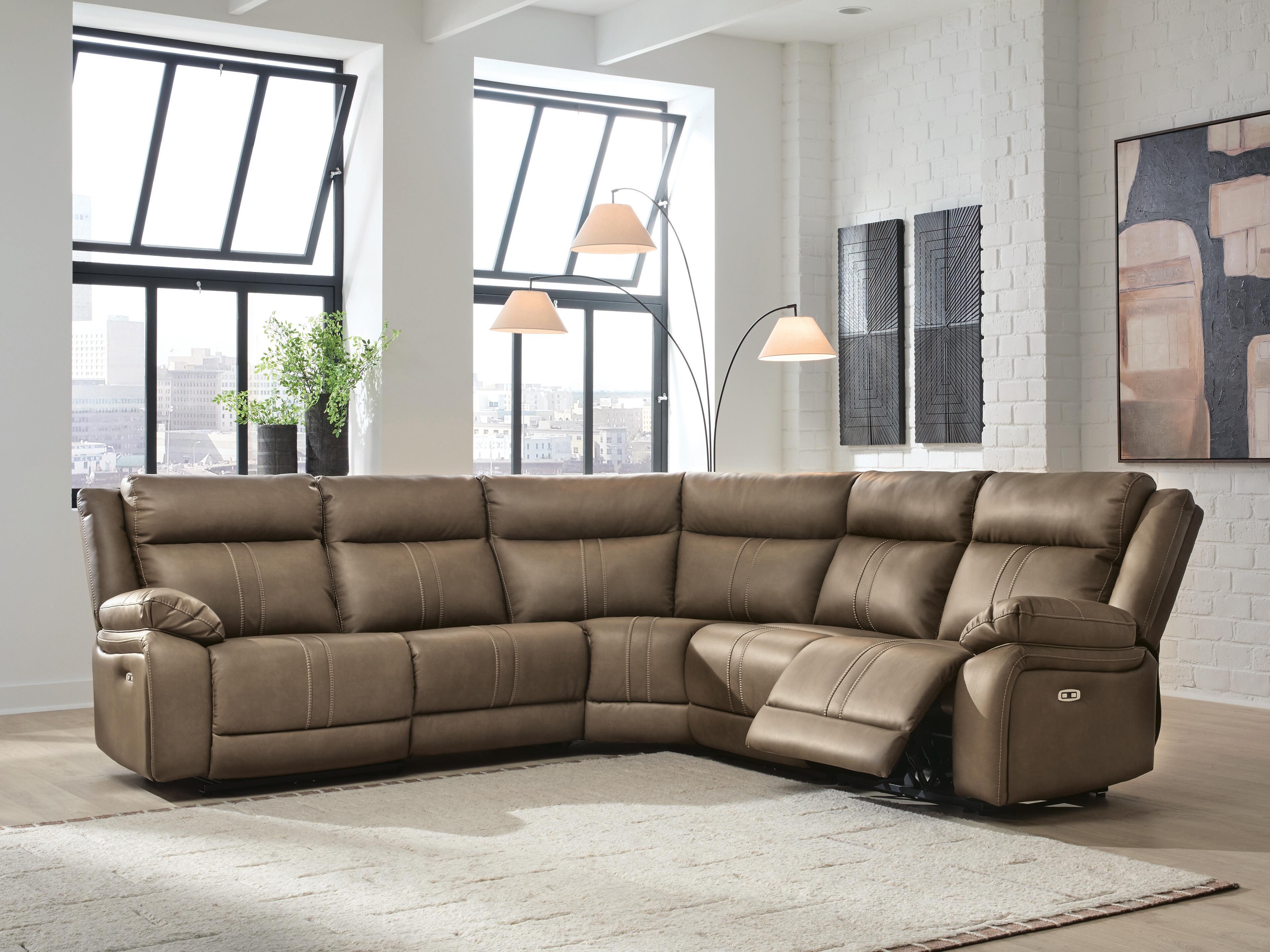 Ashley Furniture Max-Momentum - 5-Piece Power Reclining Sectional With 2 Armless Chairs - Biscotti - Image 6