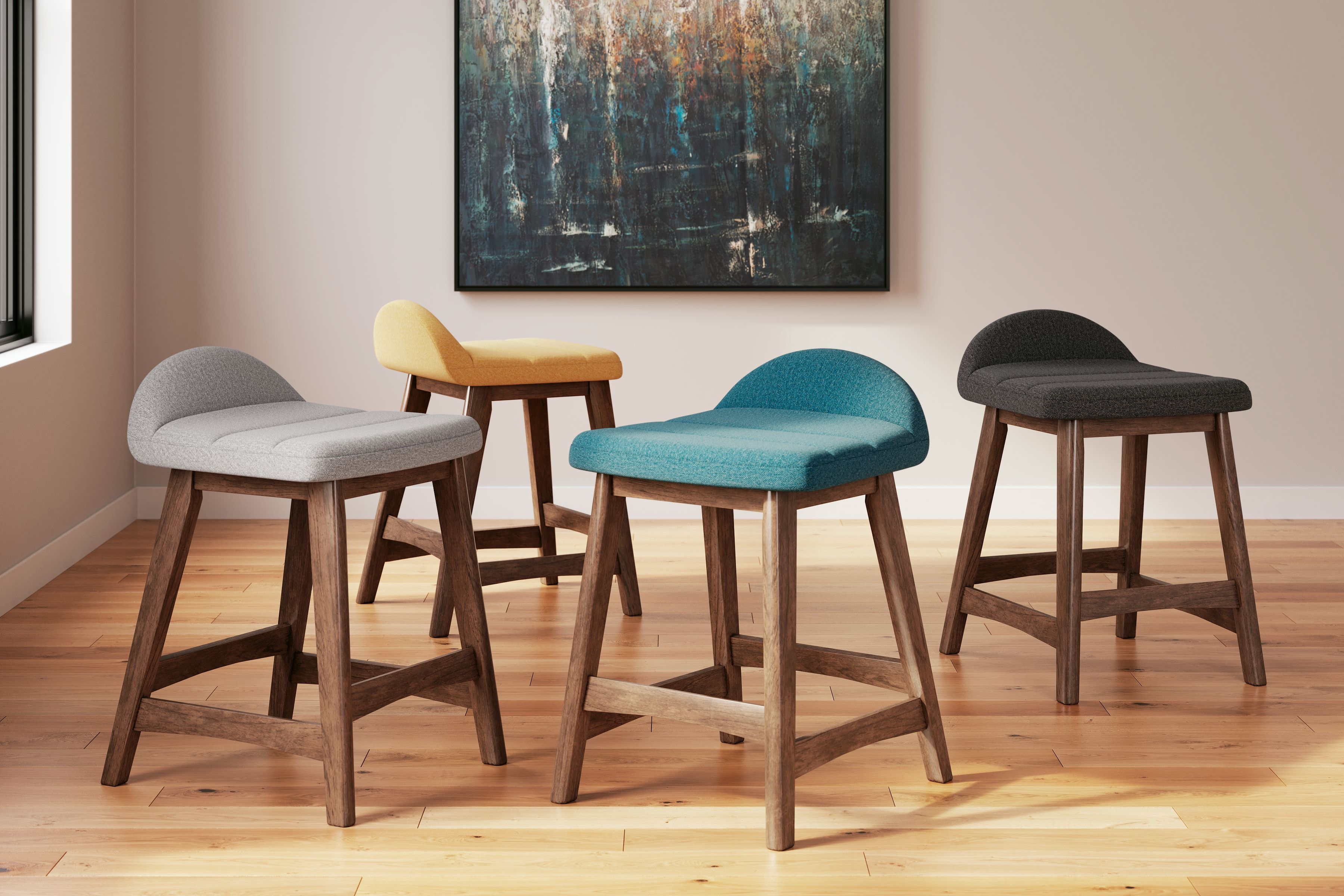 Lyncott - Upholstered Barstool (Set of 2) - Blue / Brown