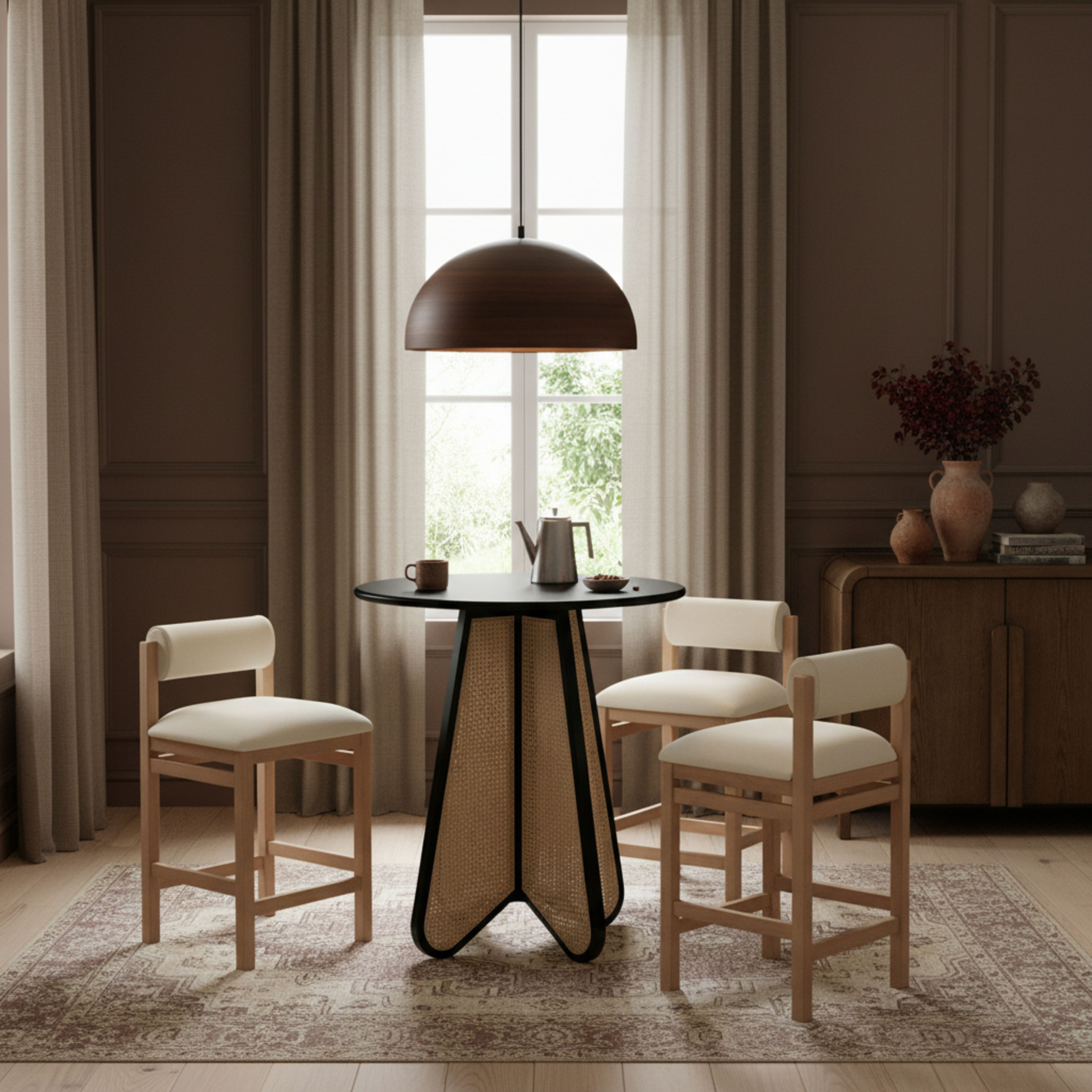 Butterfly - Solid Wood And Natural Cane Bar Height Table - Black / Natural