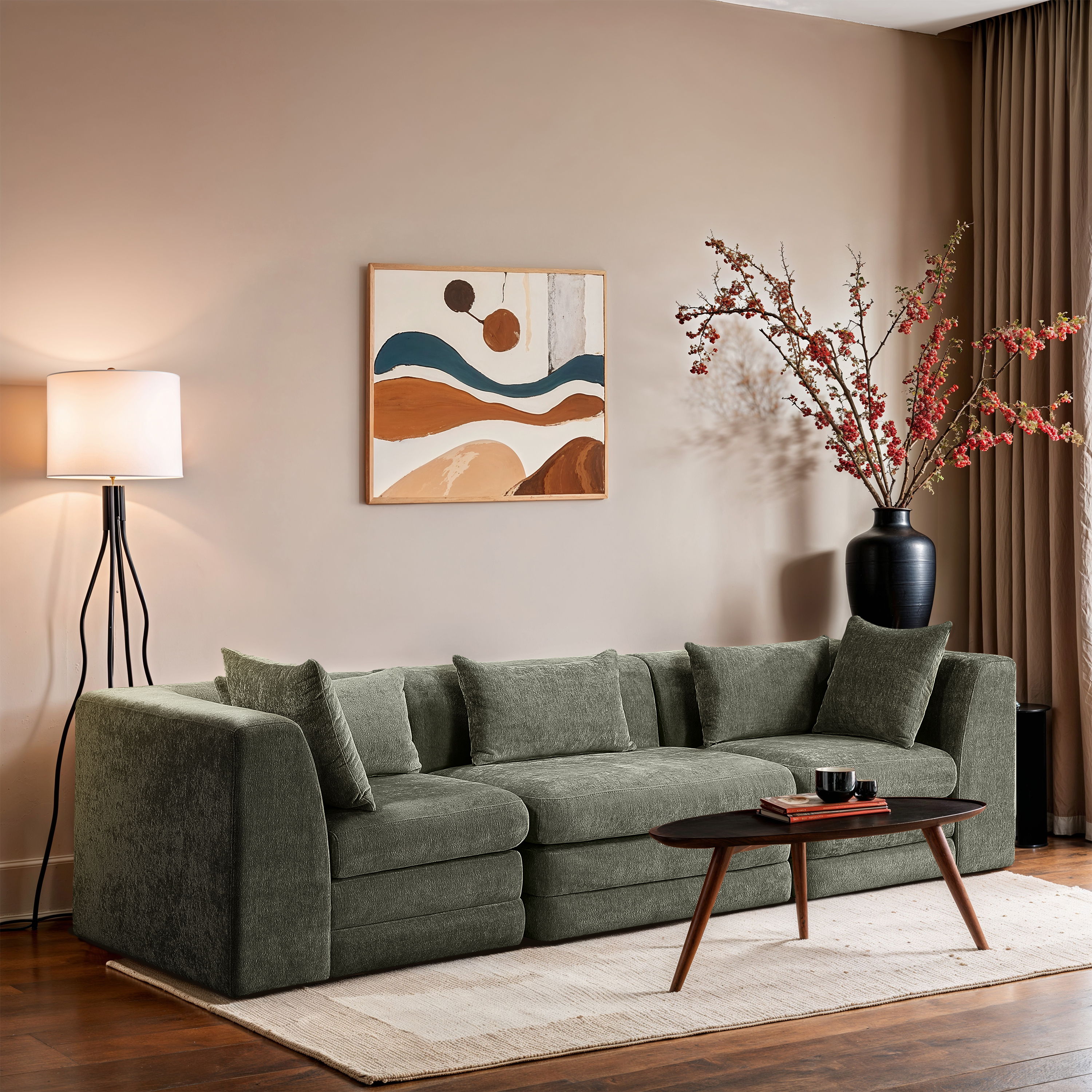 Stellar - 3 Piece 114" Upholstered Modular Sofa - Green