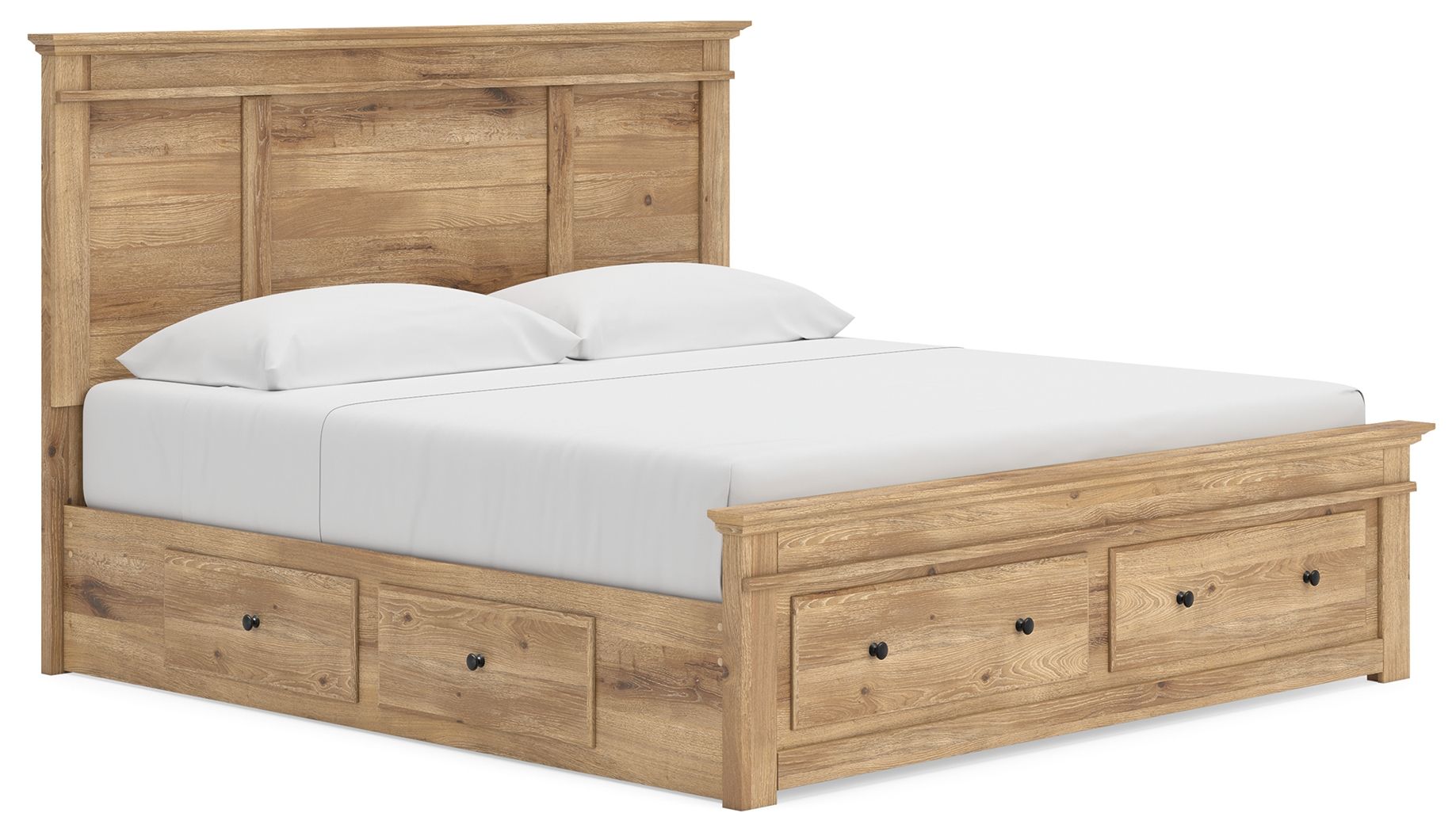 Makidern - King Panel Storage Bed With Under Bed Storage Unit And Storage Footboard - Tan