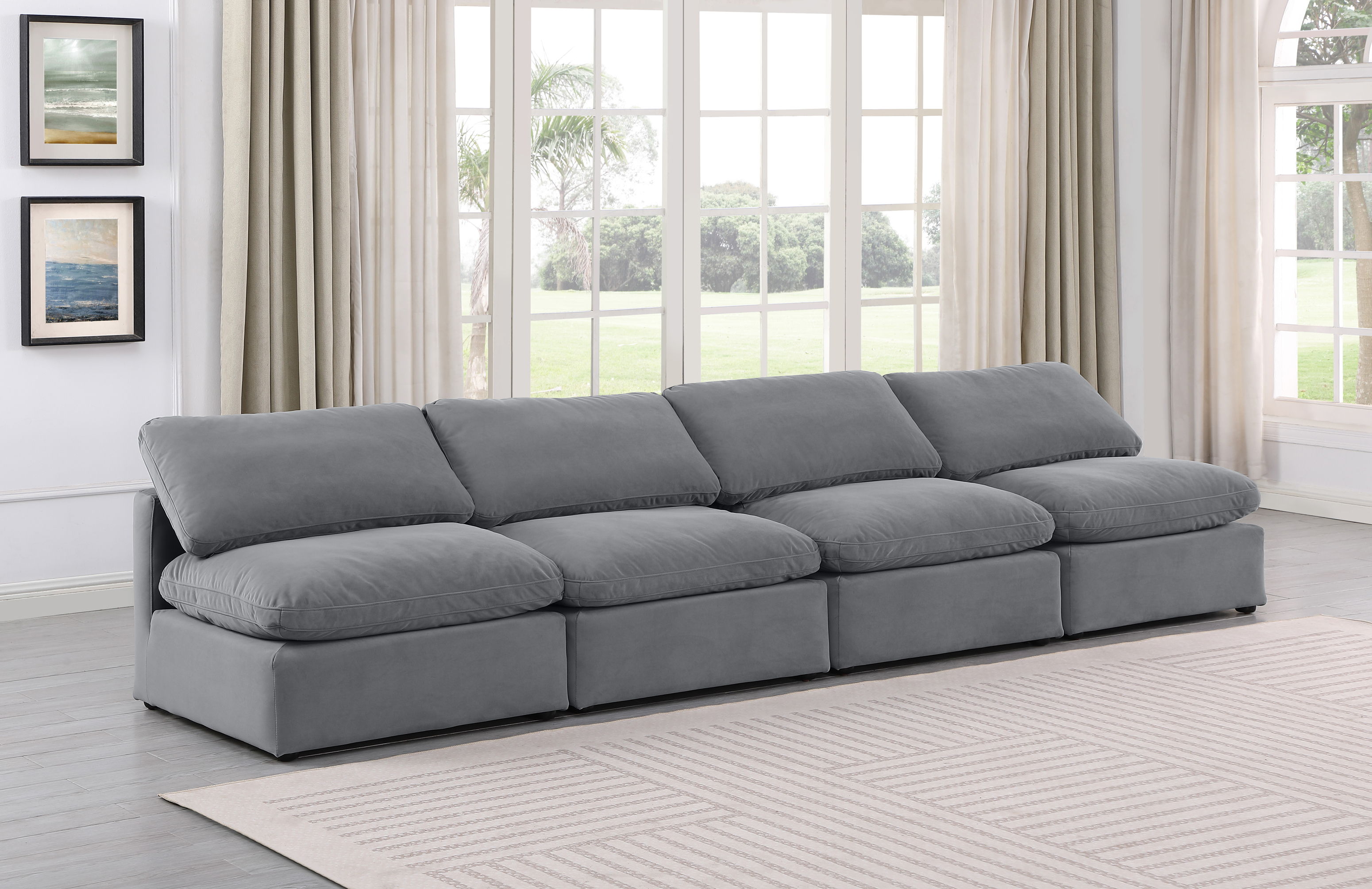Indulge - Velvet 4 Piece Modular Armless Sofa - Gray