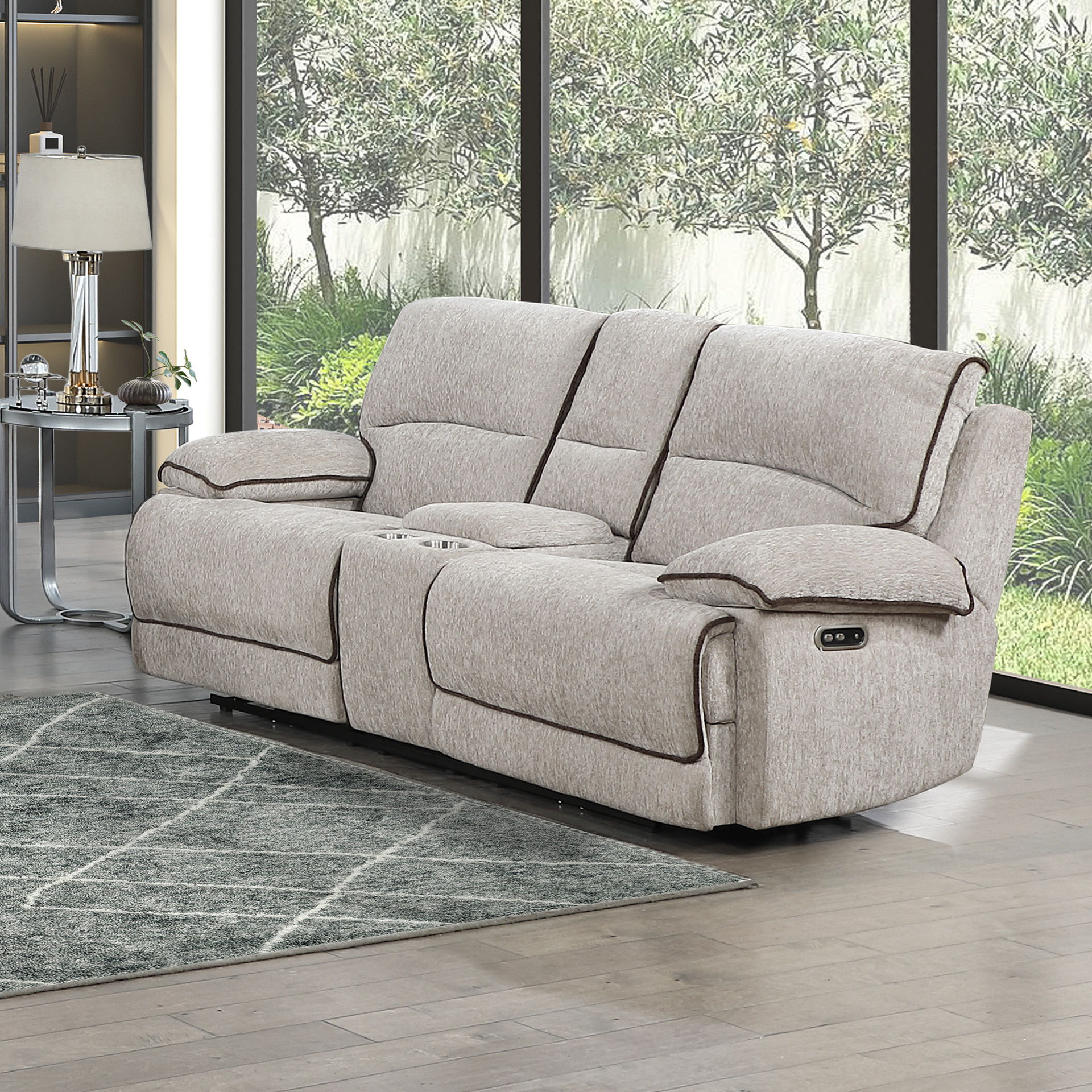 Camden - Dual Reclining Console Loveseat With Power Headrest & Footrest - Beige / Brown