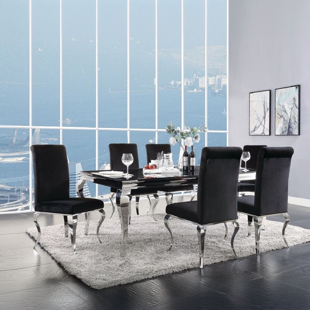 Fabiola - Side Chair (Set of 2) - Black Fabric & Stainless Steel, black, view 6