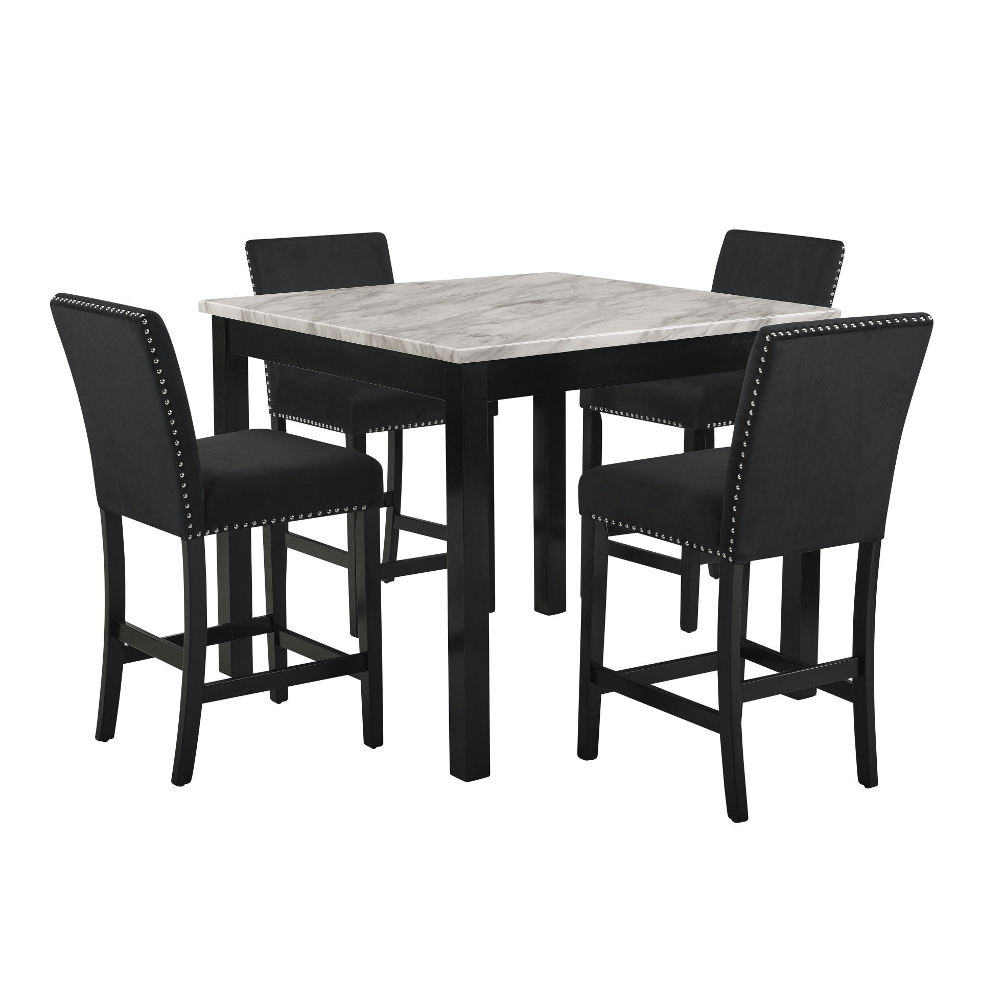 Celeste - 5 Piece Marble Finish Counter Dining Set (Table & 4 Chairs) - Black