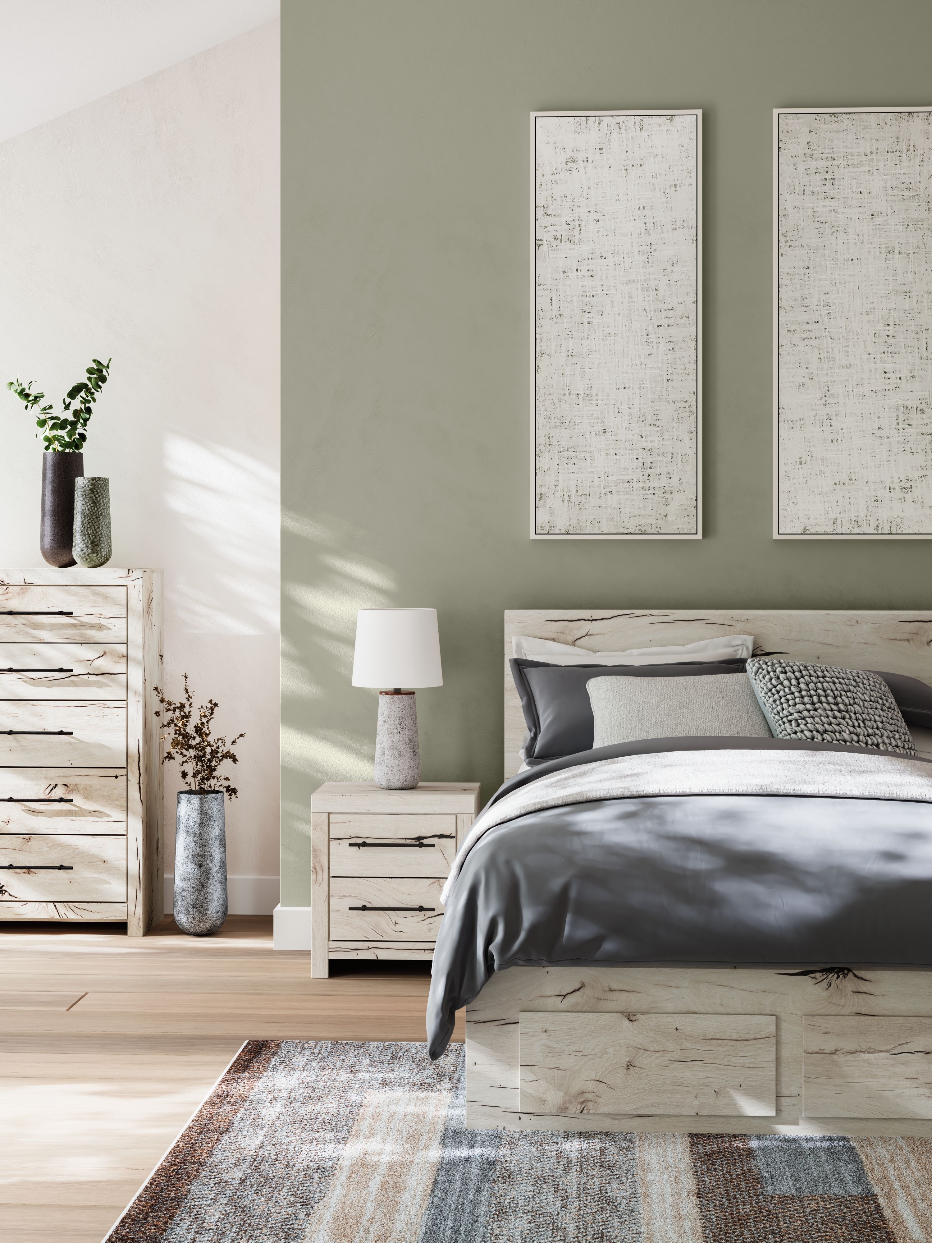 Ashley Furniture Lawroy - Queen Panel Bed With Storage Footboard And 2 Under Bed Storage Units - Light Natural - Image 12