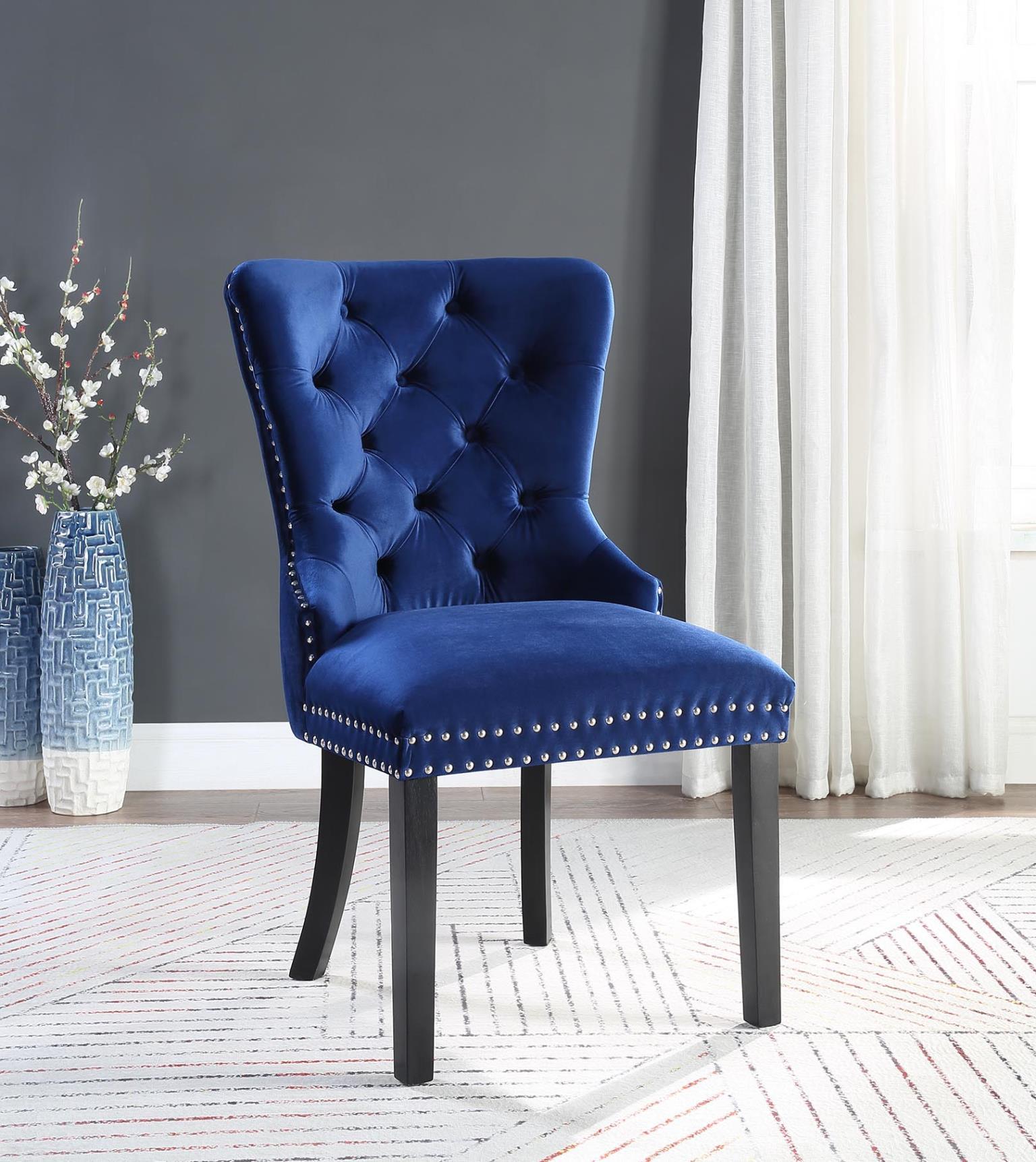 D2083 - Velvet Dining Side Chair (Set of 2) - Dark Navy