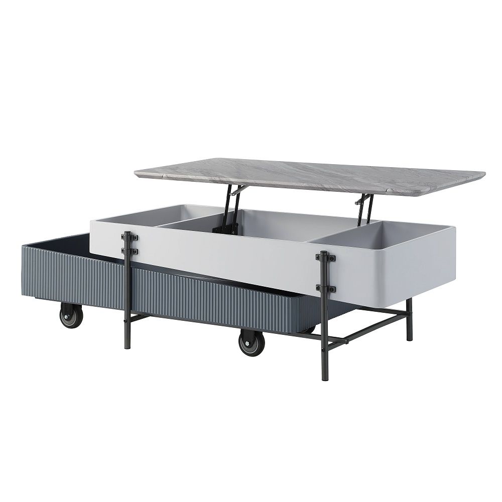 Wilkins - Coffee Table With Lift Top - Gray & White High Gloss, white, view 3