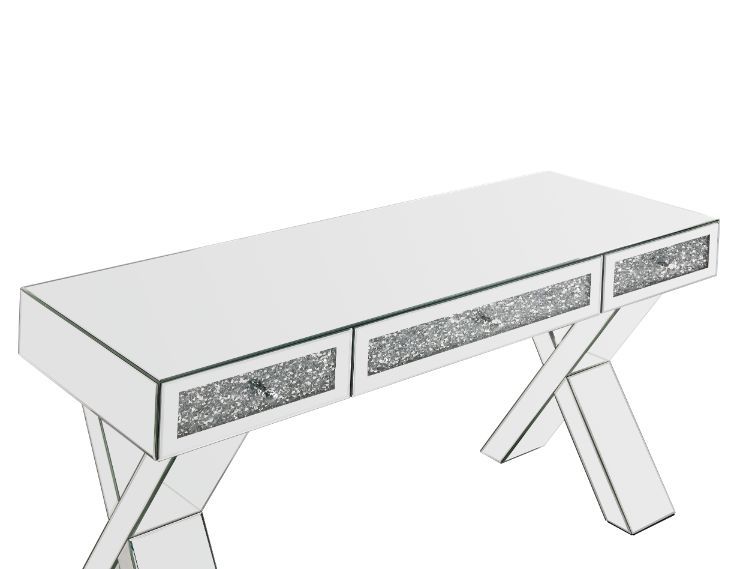 Noralie - 32" Writing Desk - Mirrored & Faux Diamonds, silver, view 6