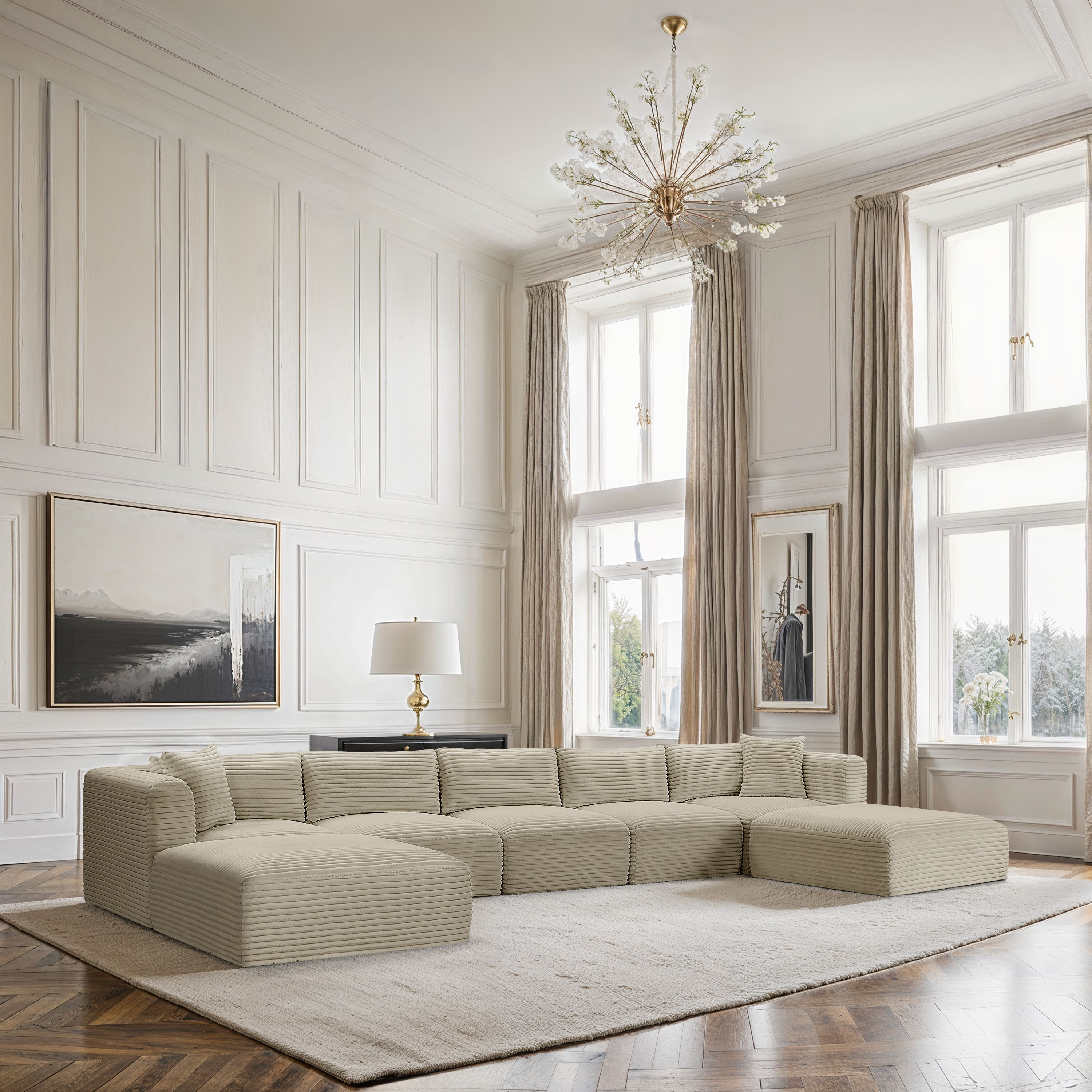 Shaggy - 7 Piece Modular Sectional With 2 Ottomans - Cream