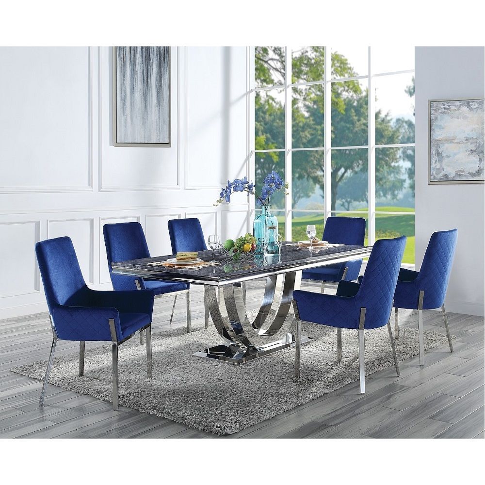 Cambrie - Dining Table With Engineered Stone Top - Engineered Stone Top & Mirrored Silver, silver, view 5