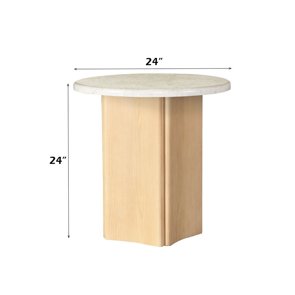 Qwin - End Table With Marble Top - Marble Top & Oak, white, view 4