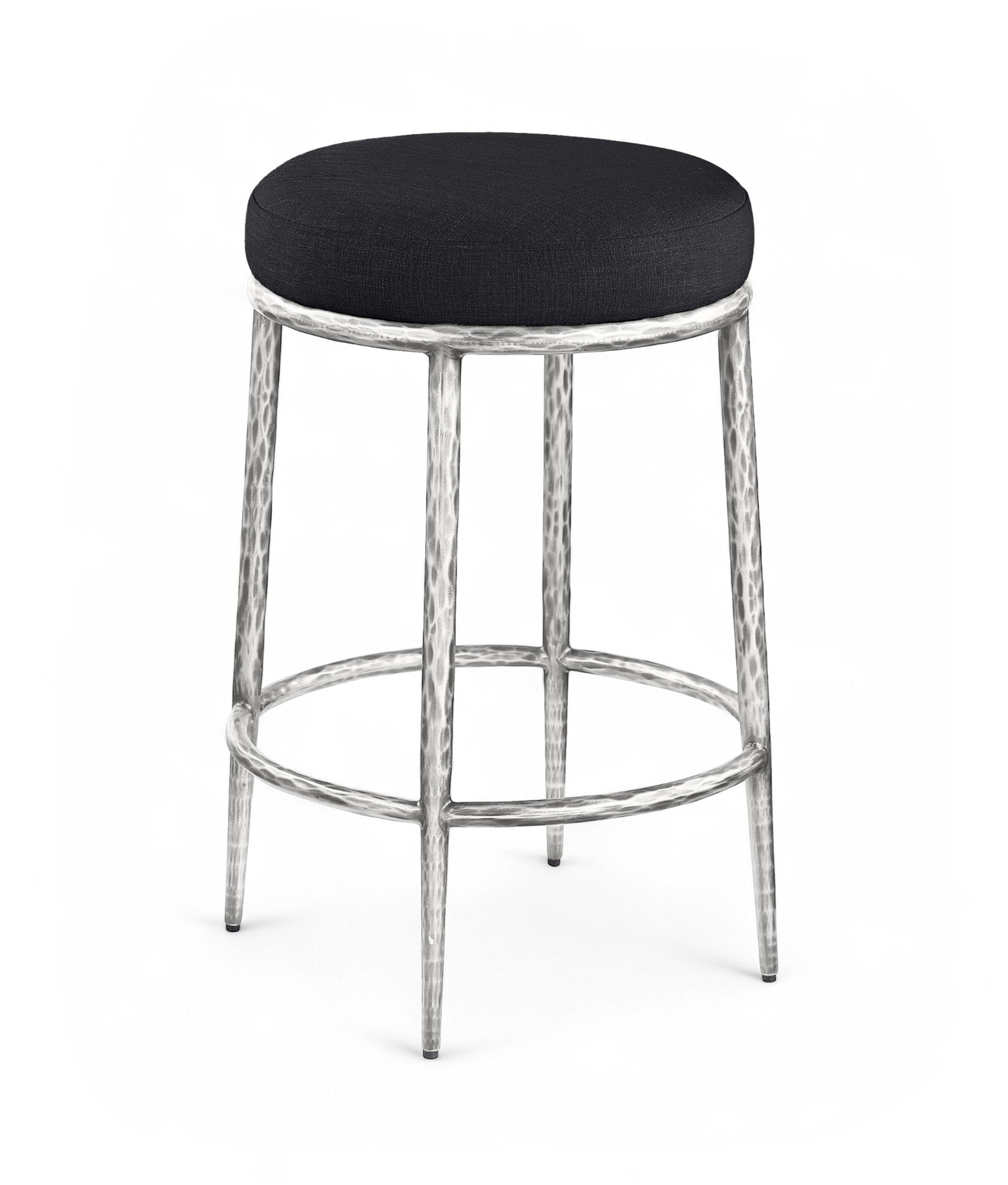 Ferro - Linen Textured Performance Fabric Upholstered Backless Counter Stool - Black / Brushed Silver