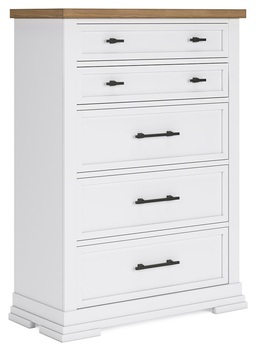 Ashbryn - Five Drawer Chest - White / Natural, white