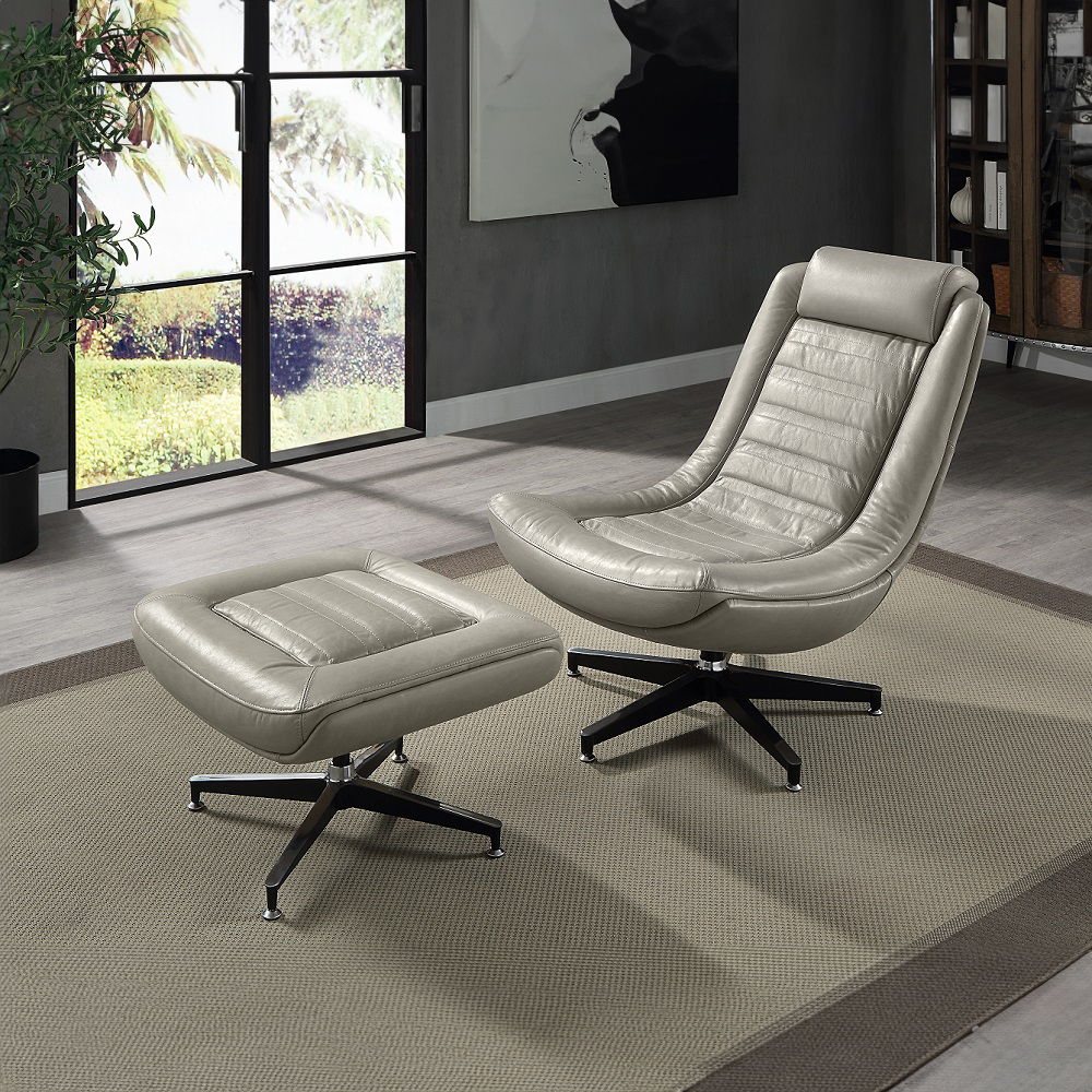 Piran - Ottoman - Twilight Top Grain Leather, gray, view 3