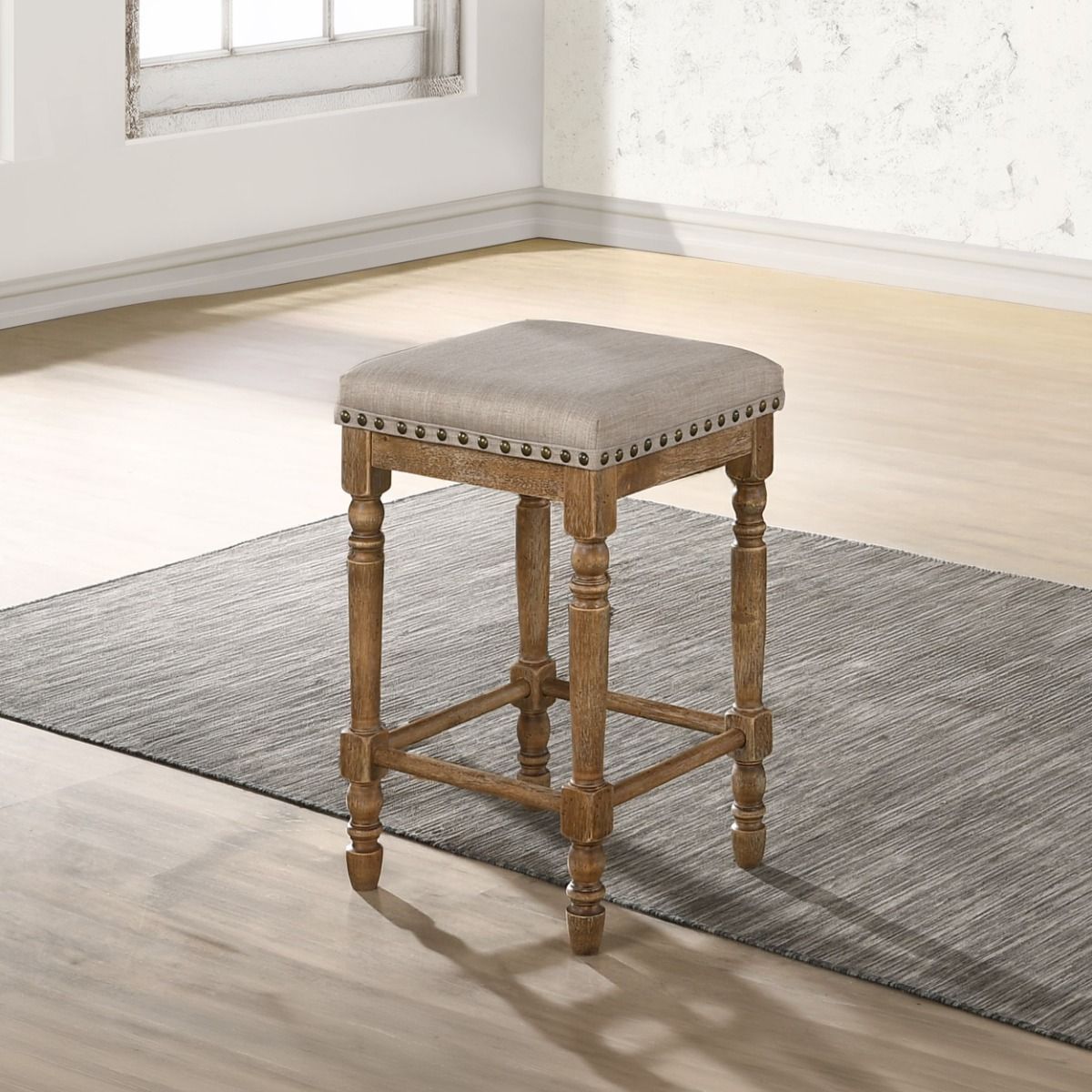 Farsiris - Counter Height Stool (Set of 2) - Beige Fabric & Weathered Oak, light brown, view 7