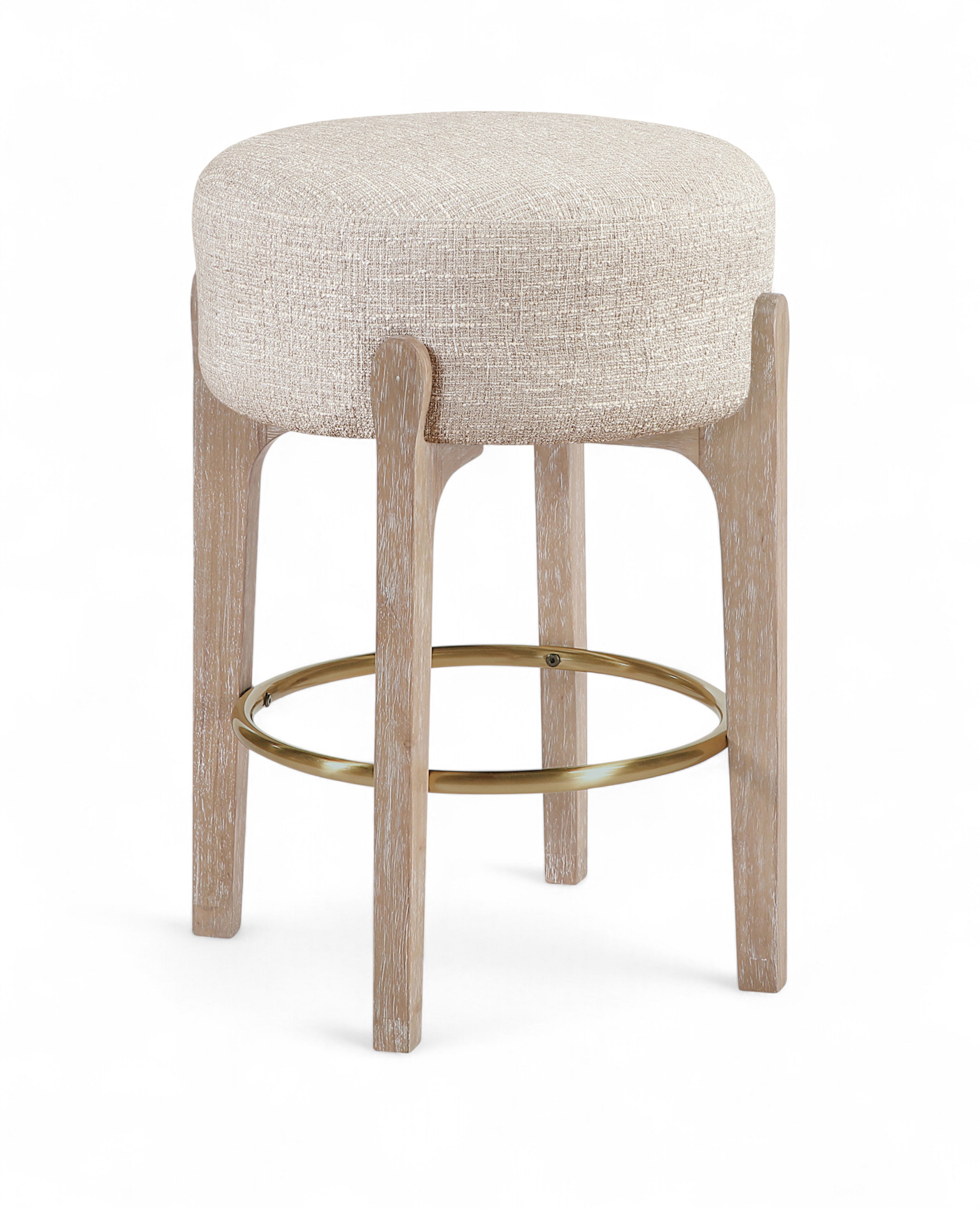 Torino - Fabric Upholstered Backless Counter Stool (Set of 2) - Beige / Brushed Natural