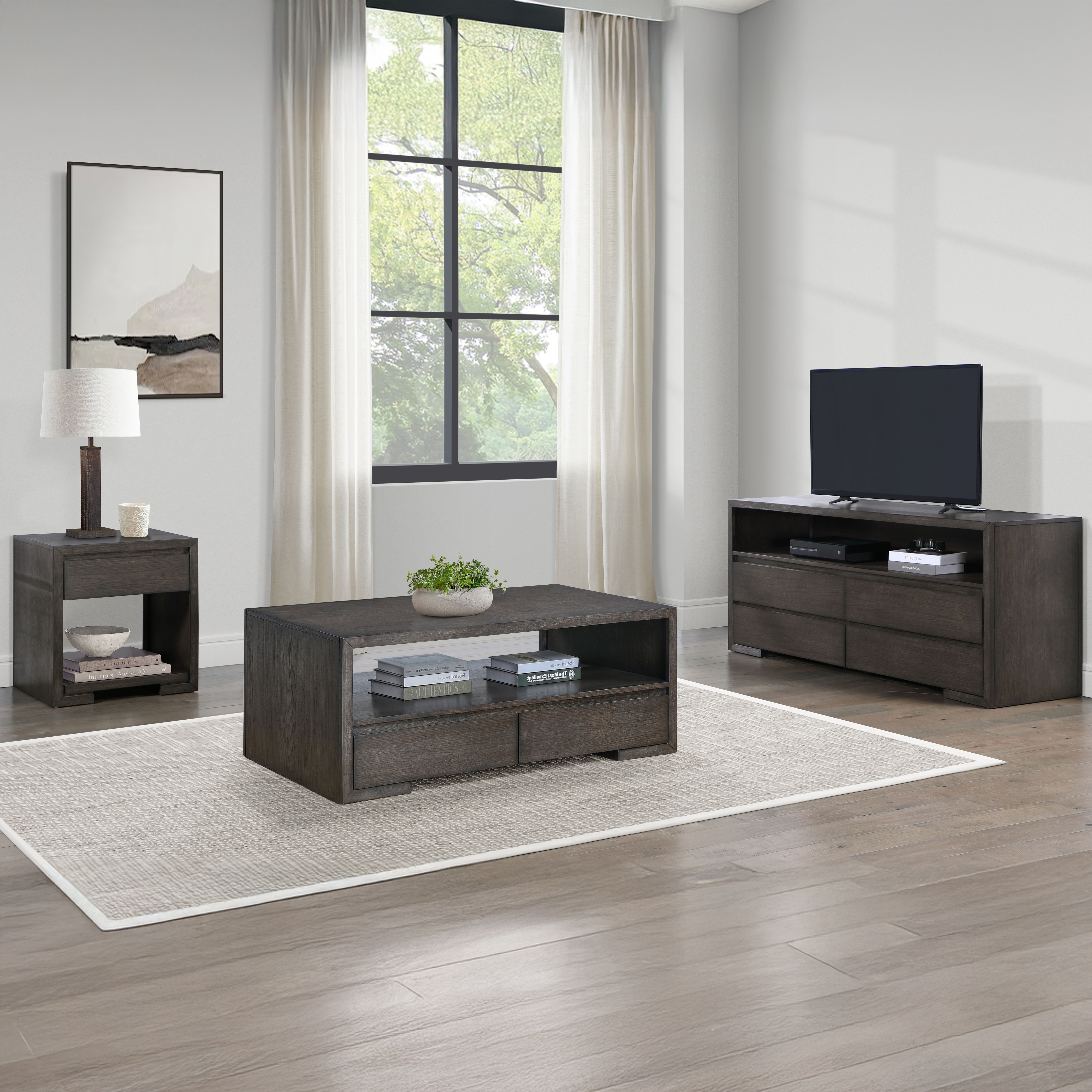 Evan - 3 Piece Table Set With TV Stand - Brown