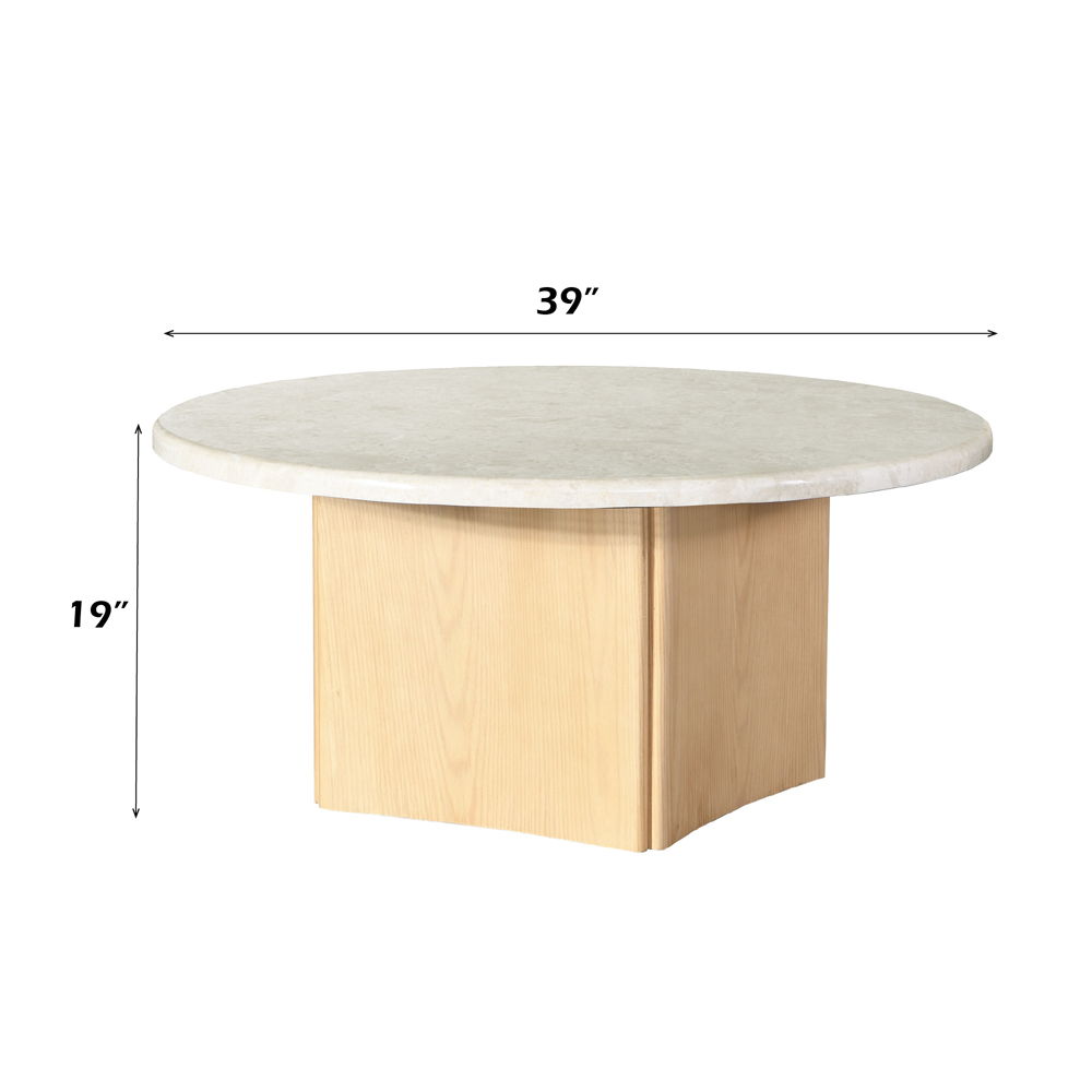 Qwin - Coffee Table With Marble Top - Marble Top & Oak, white, view 6