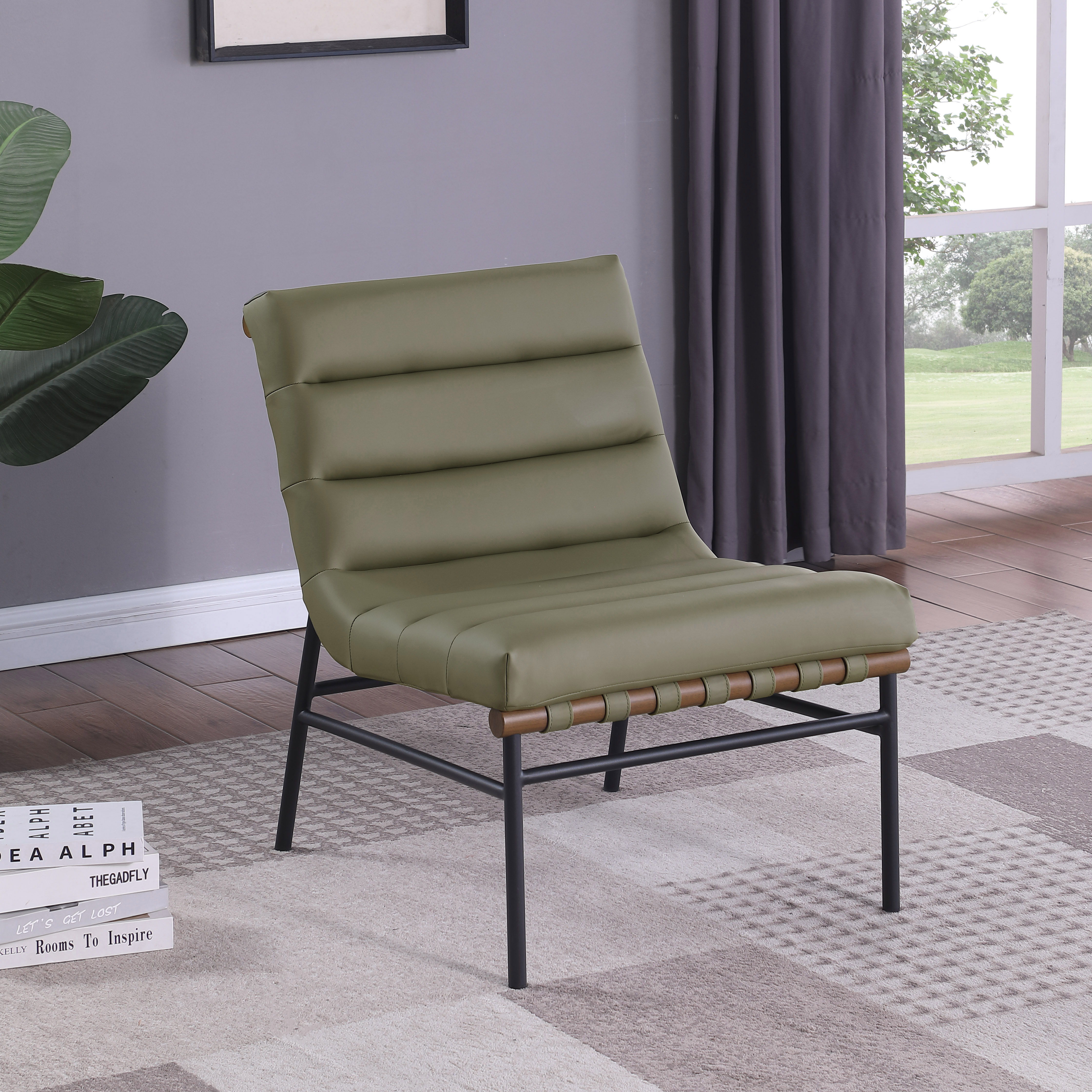 Burke - Faux Leather Accent Chair - Olive