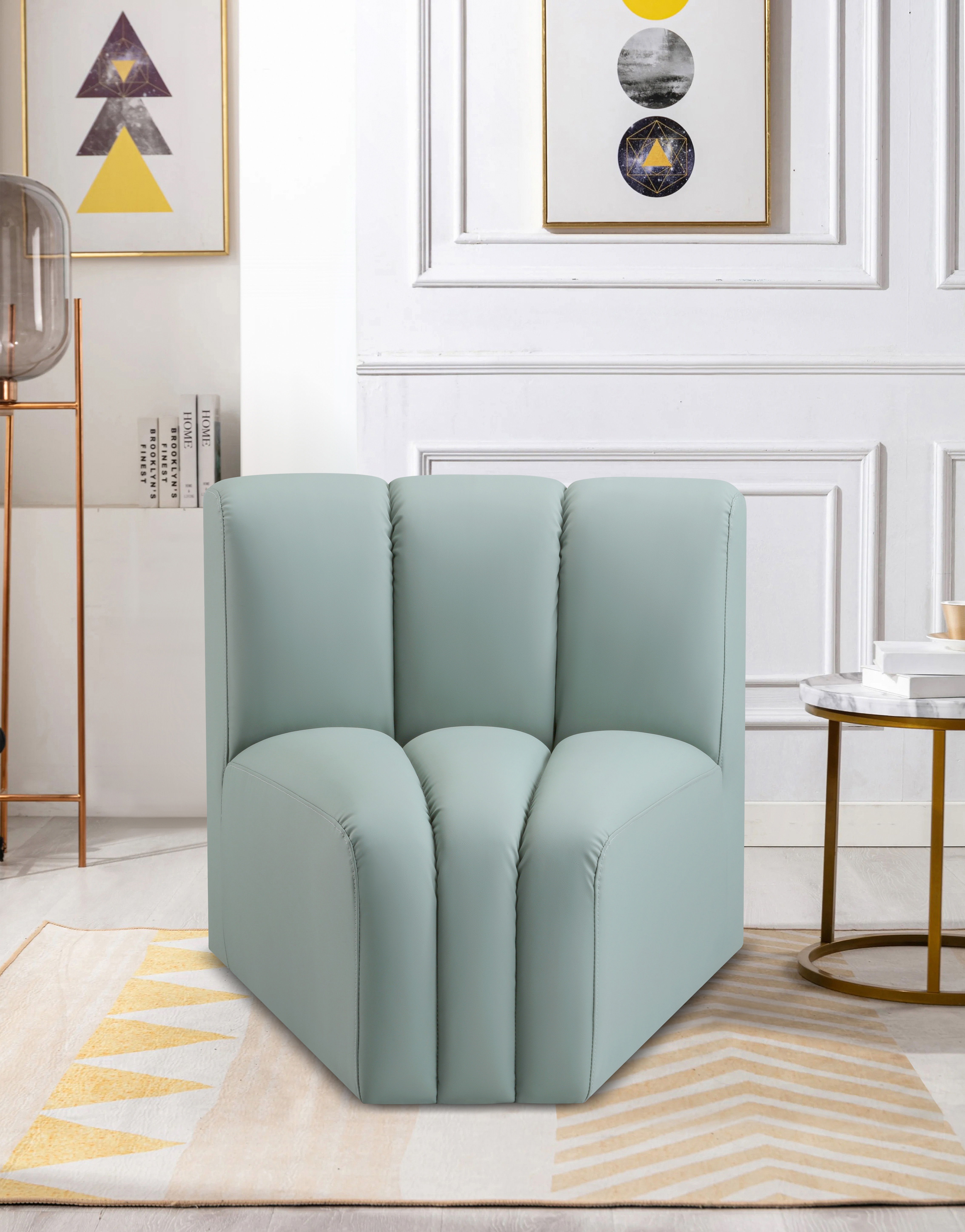 Arc - Faux Leather Curved Corner Chair - Mint Green