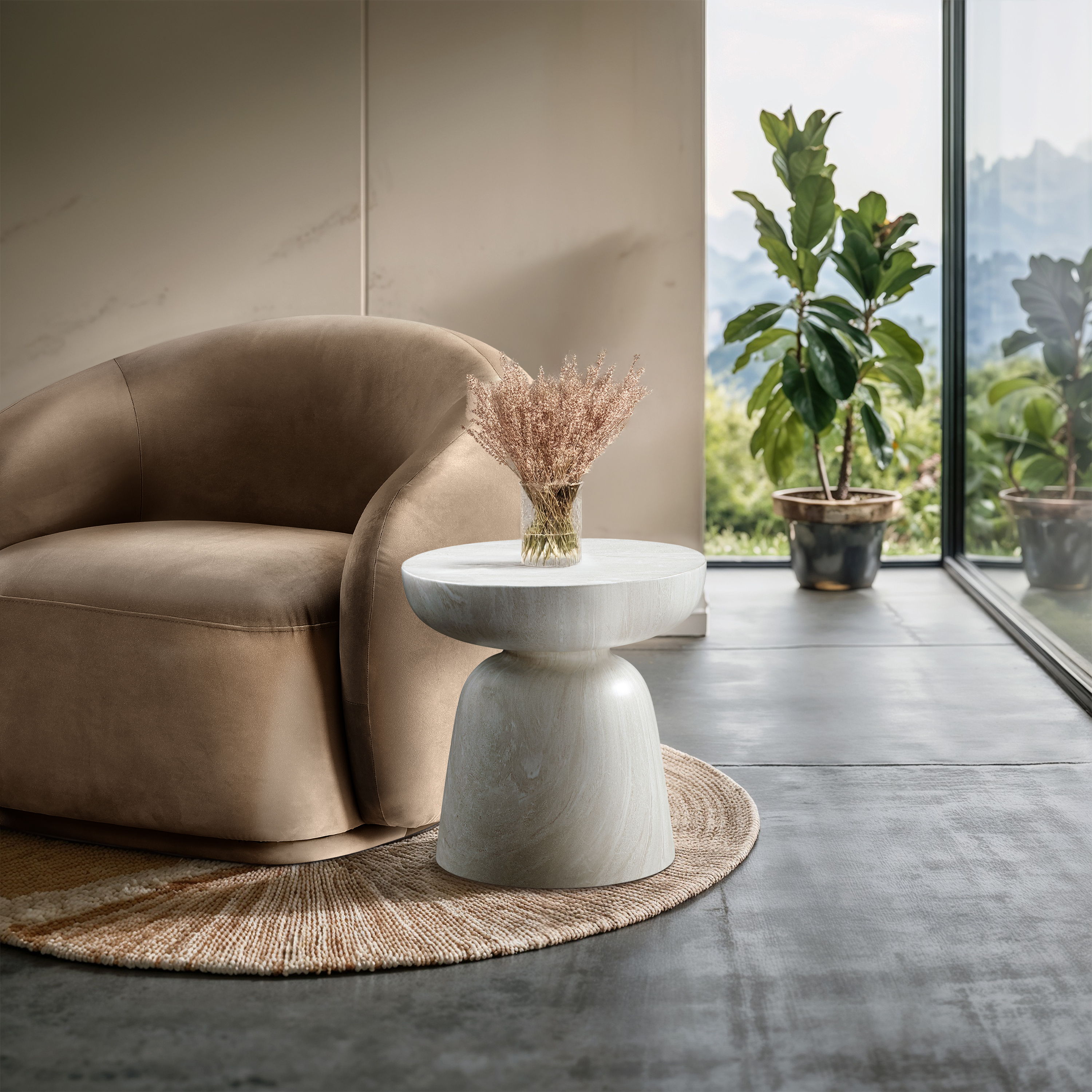 Avellino - Marble Finish Concrete End Table - White