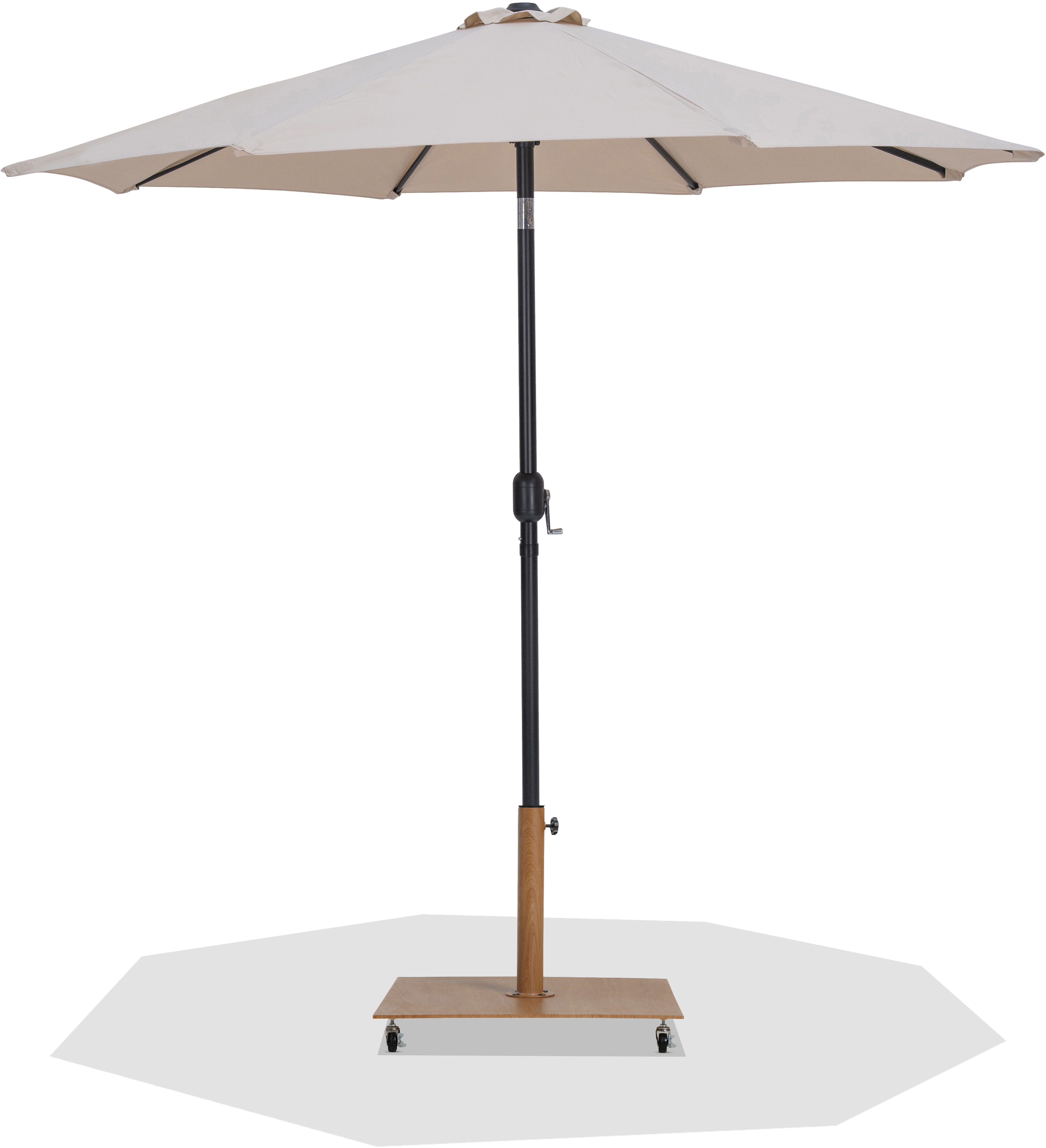 Fiji - Aluminum Patio Umbrella With Square Teak And Black Base - Beige