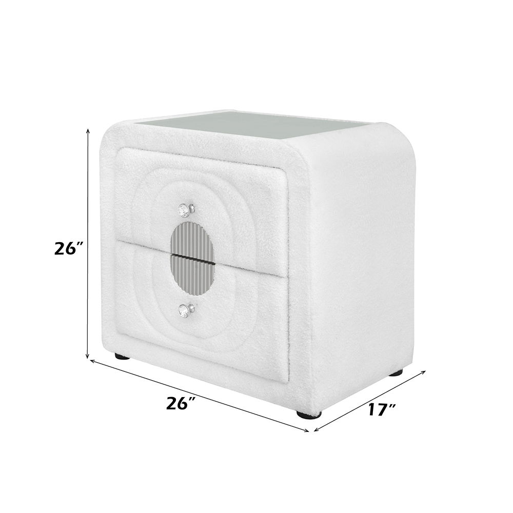 Shelyn - Nightstand - White Teddy Sherpa & Chrome, white, view 7