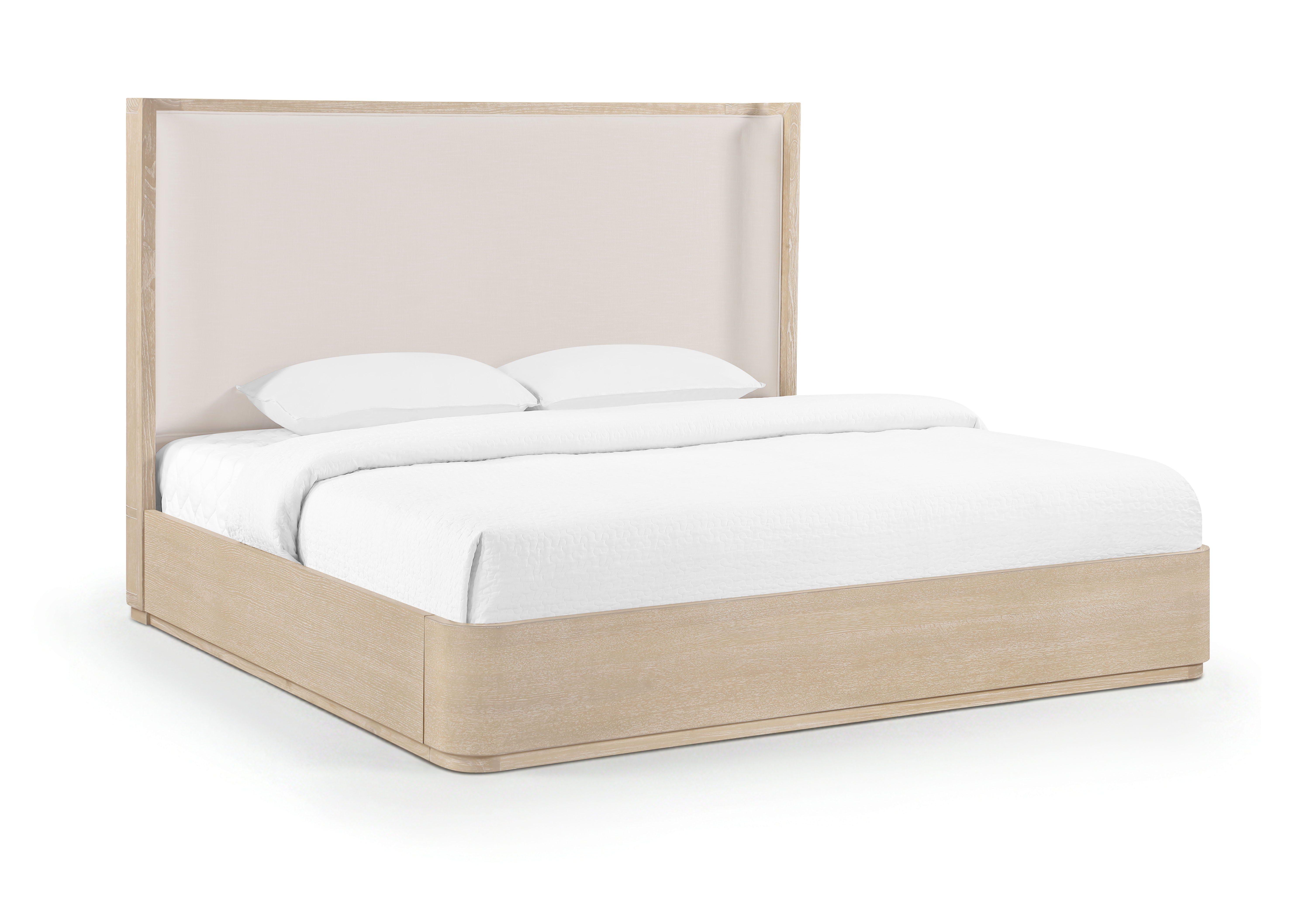 Tiberio - Solid Wood And Linen Textured Fabric King Bed (3 Boxes) - Natural / Cream