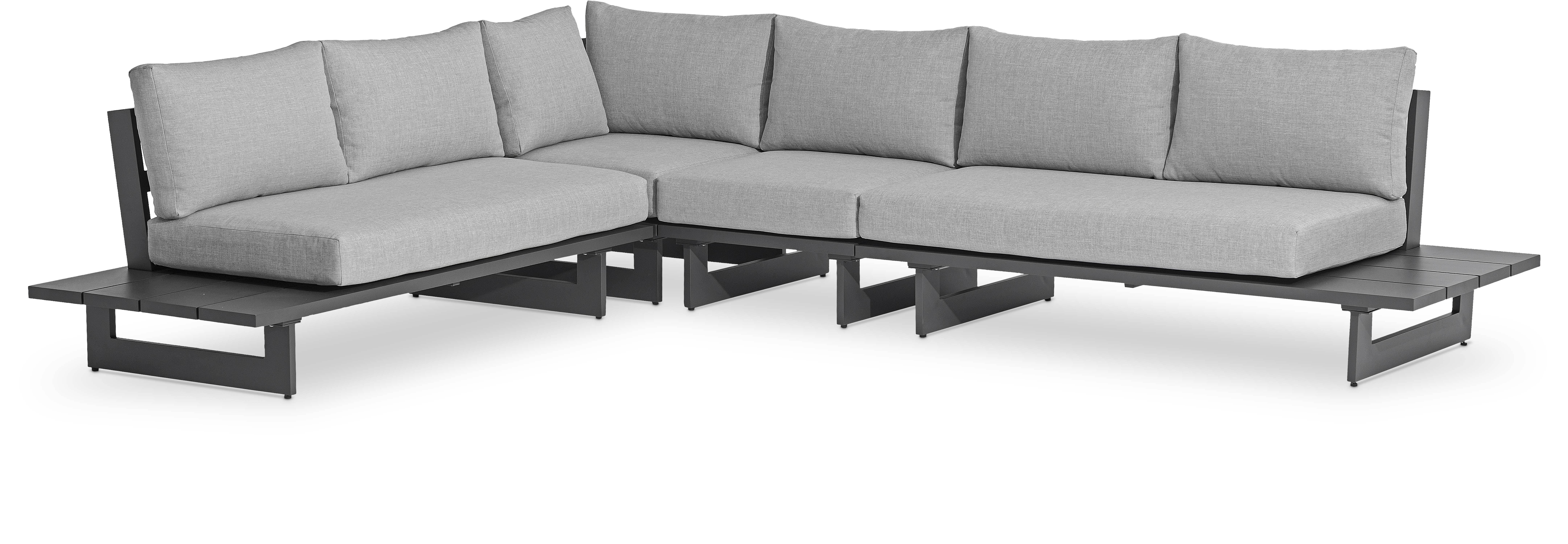 Maldives - 4 Piece Water Resistant Outdoor Patio Modular Left Arm Facing Sectional With Gray Base - Gray