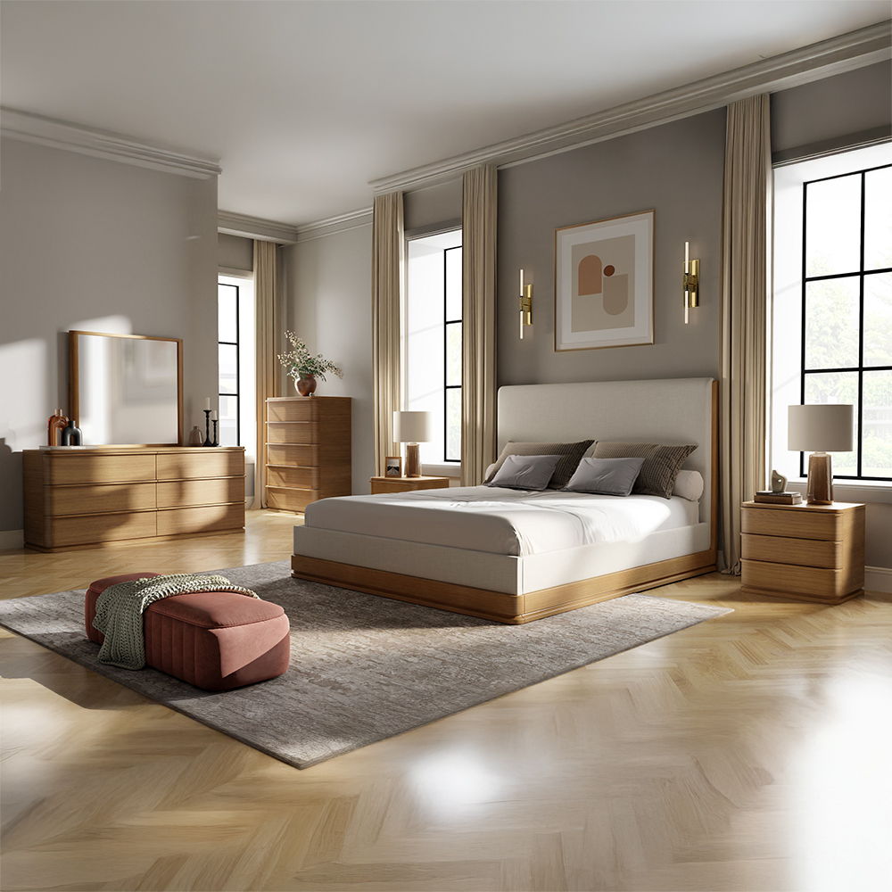 Zoey - Queen Bed - Beige Fabric & Oak, beige, view 5