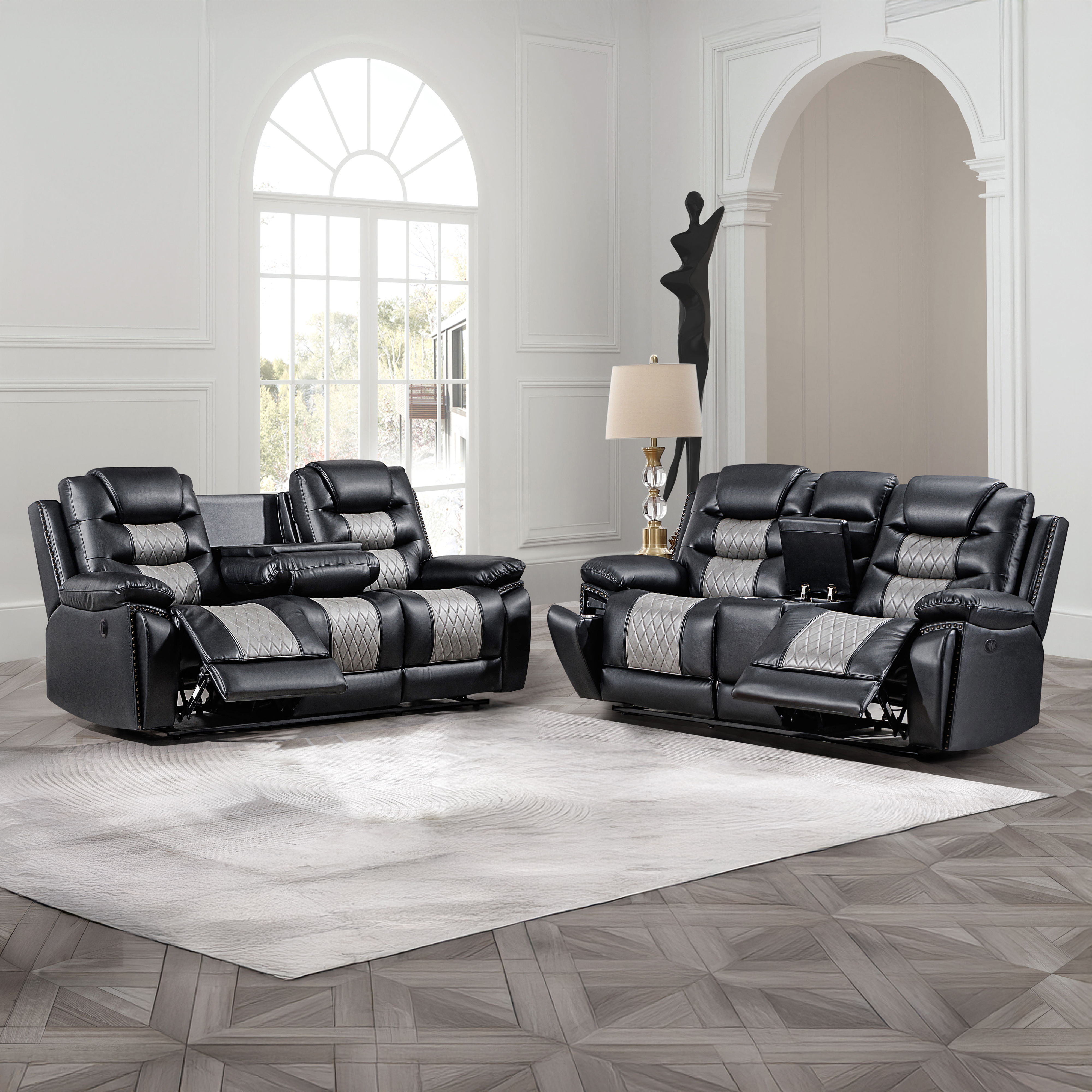 Nikko - Power P1 2 Piece Sofa & Loveseat - Black / Gray