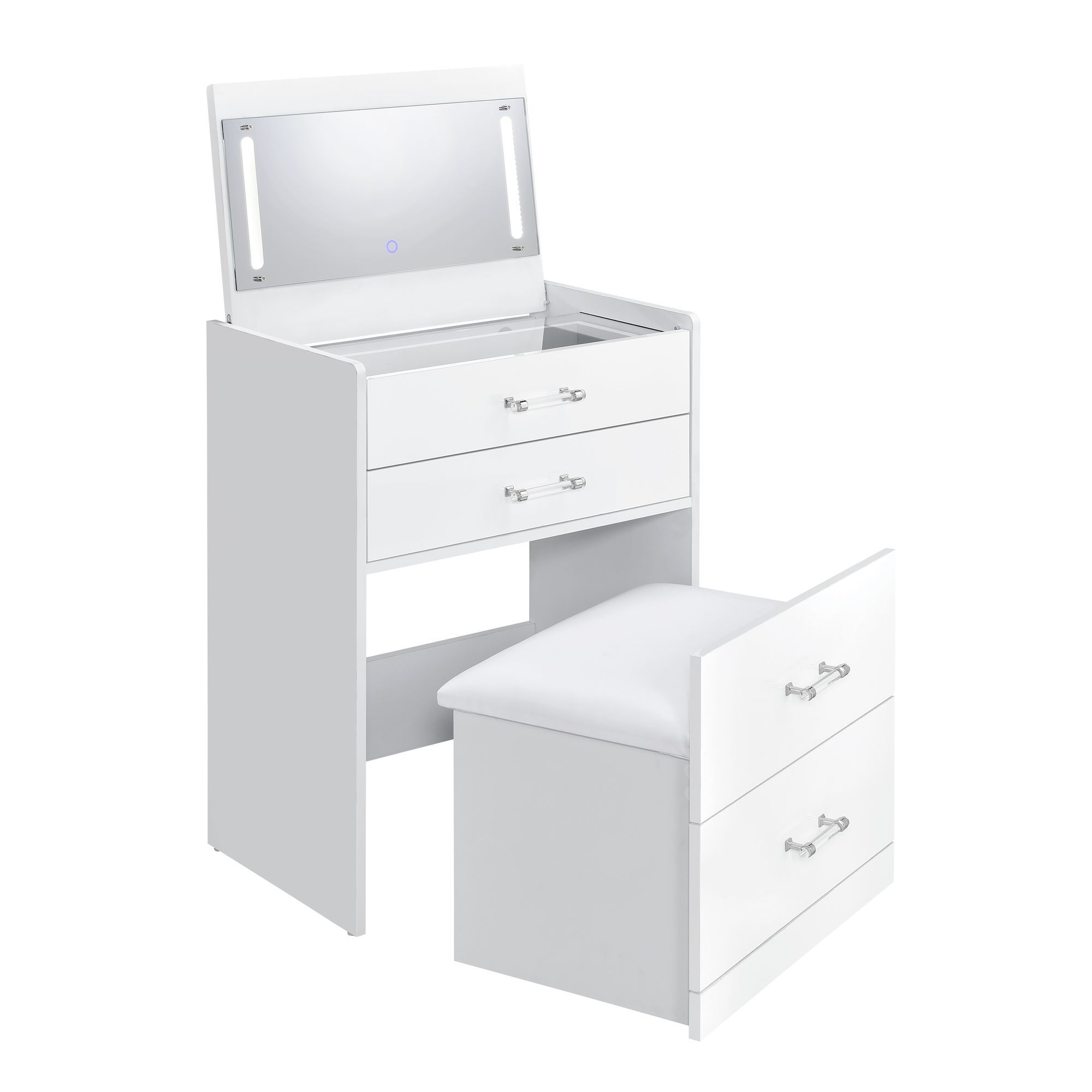 Irvine - Mini Vanity With Stool, LED And USB - Glossy White