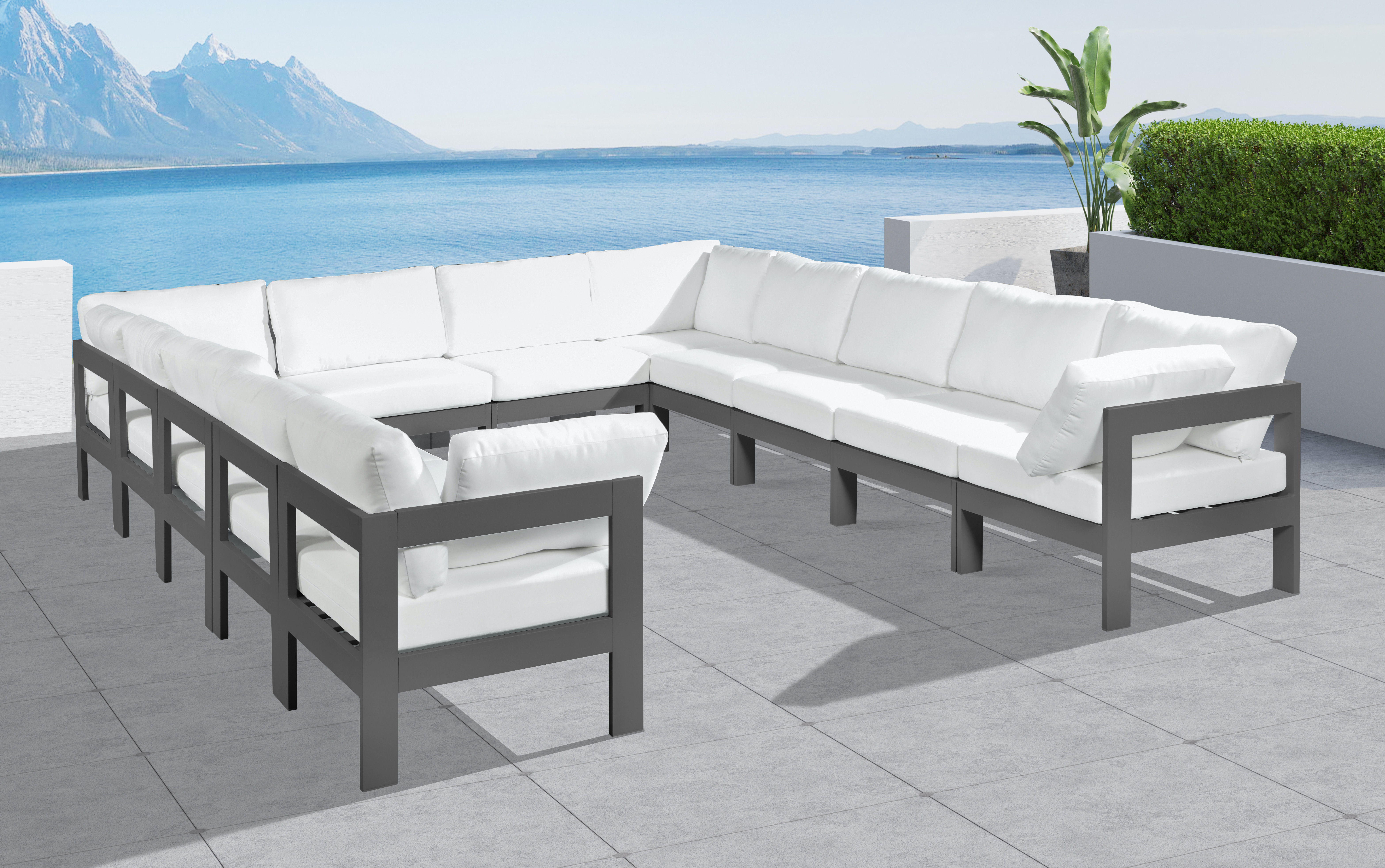 Nizuc - Outdoor Patio 12 Piece Modular Sectional With Gray Frame - White