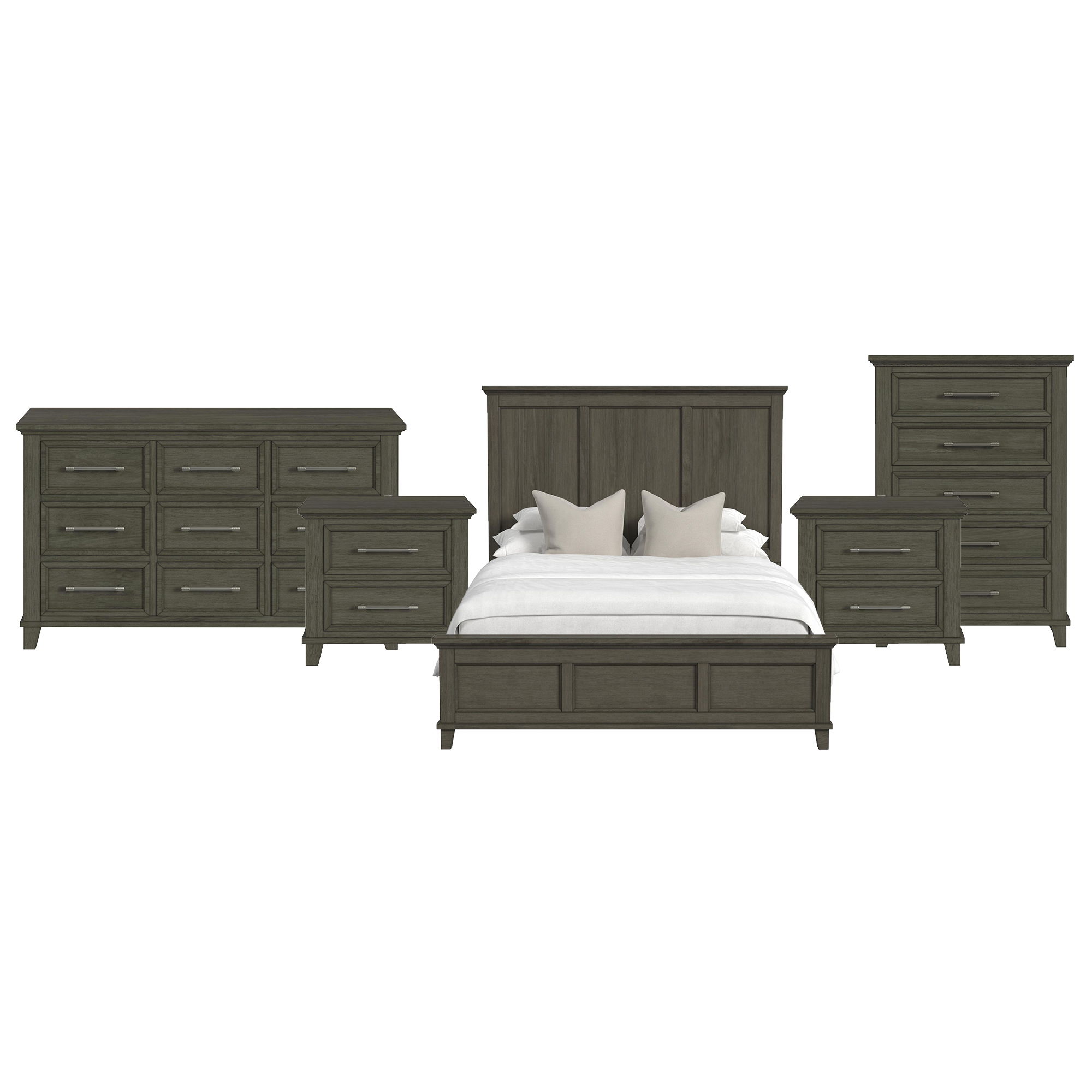 Queen · 5 Pc · Bedroom Set With 2 Nightstands, Dresser & Chest