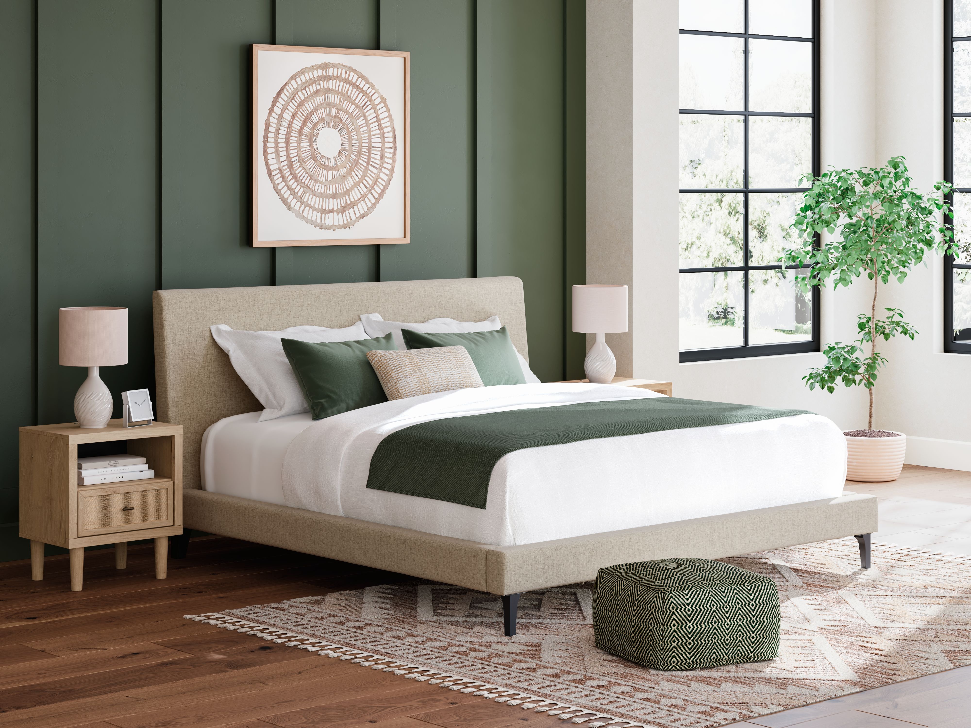Ashley Furniture Cielden - 3 Pc. - Dresser, Mirror, King Upholstered Bed With Roll Slats - Soft Gray / Beige - Image 6