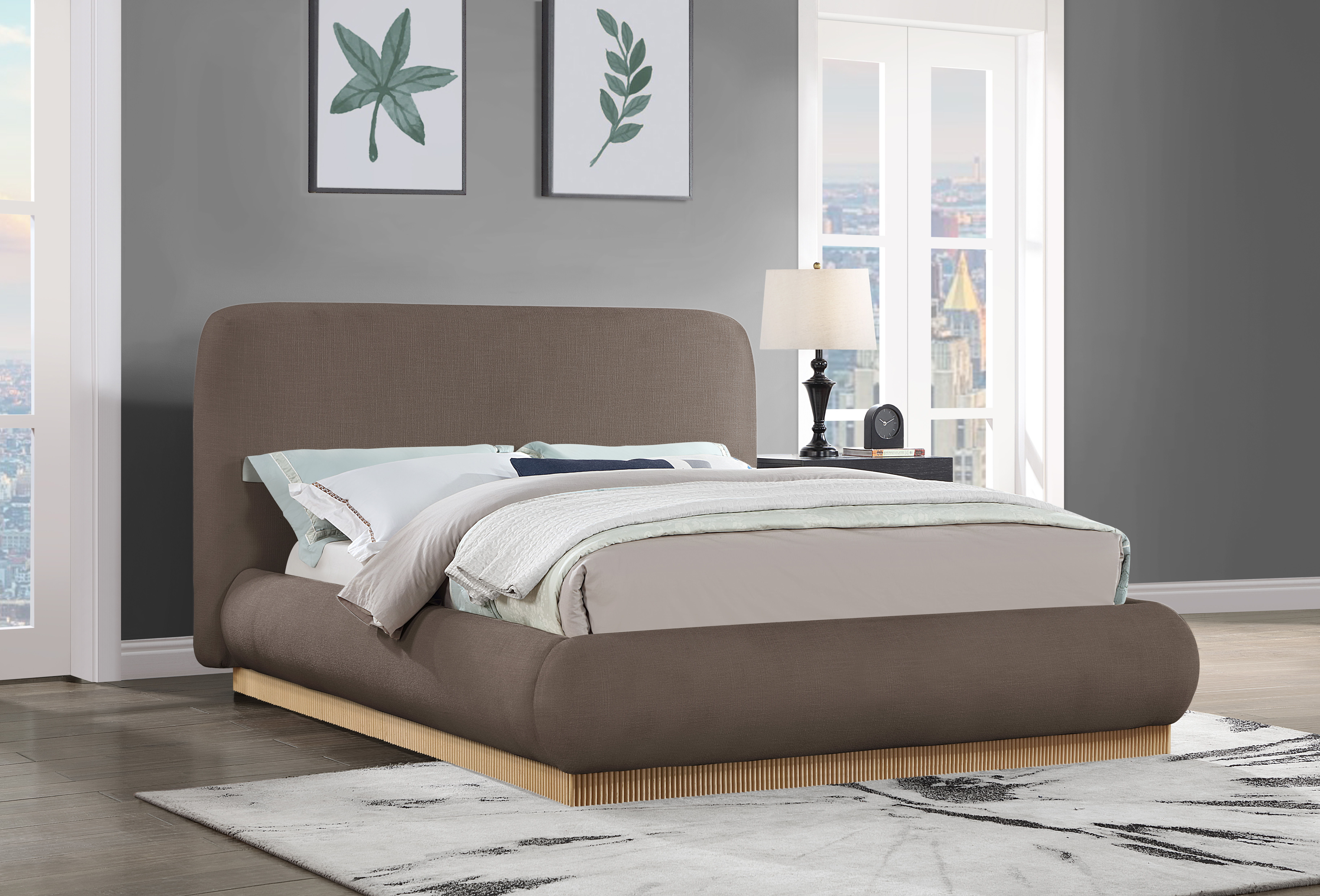 Rigby - Linen Queen Bed With Natural Base - Brown