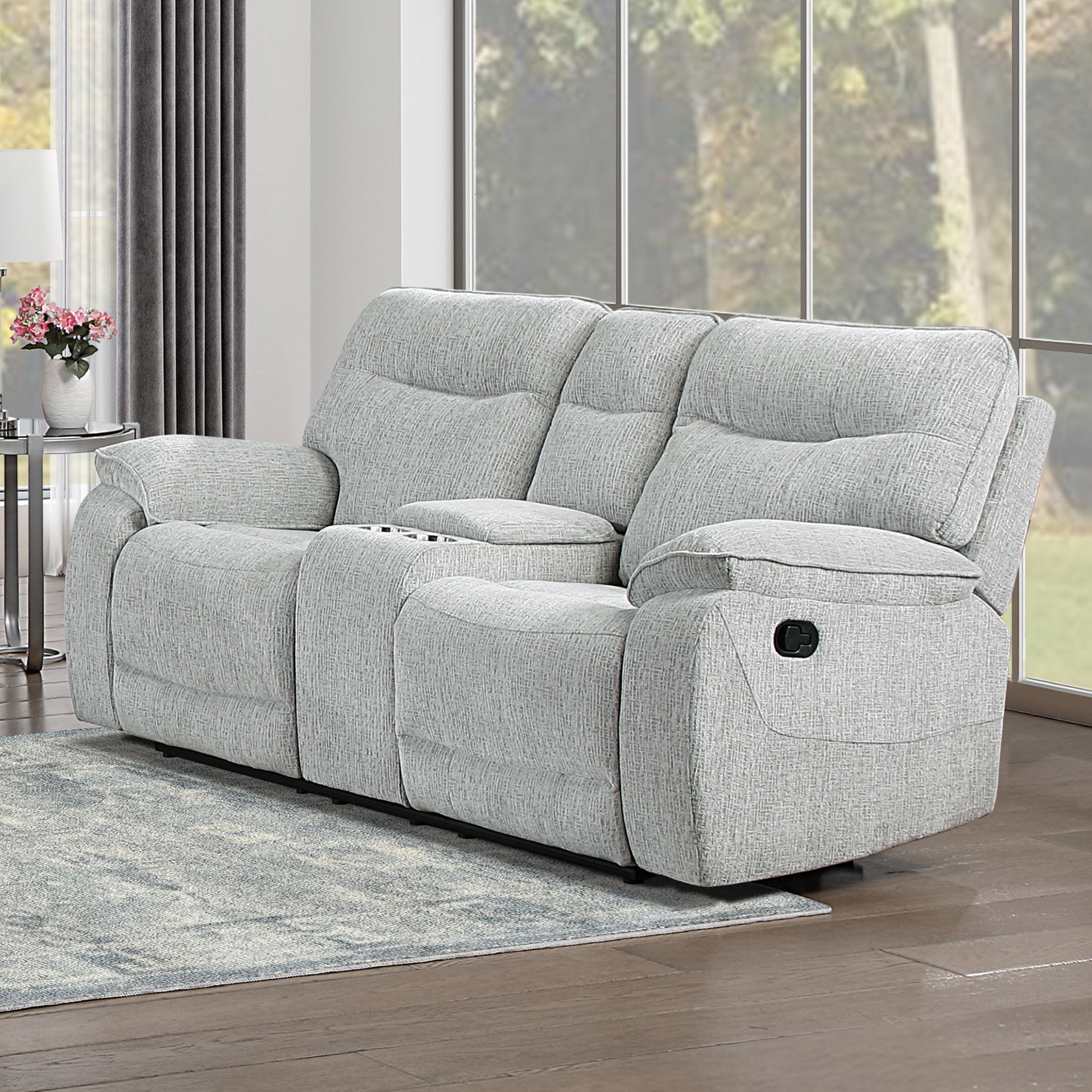 Chablis - Reclining Console Loveseat - Mist Gray, light gray, view 8