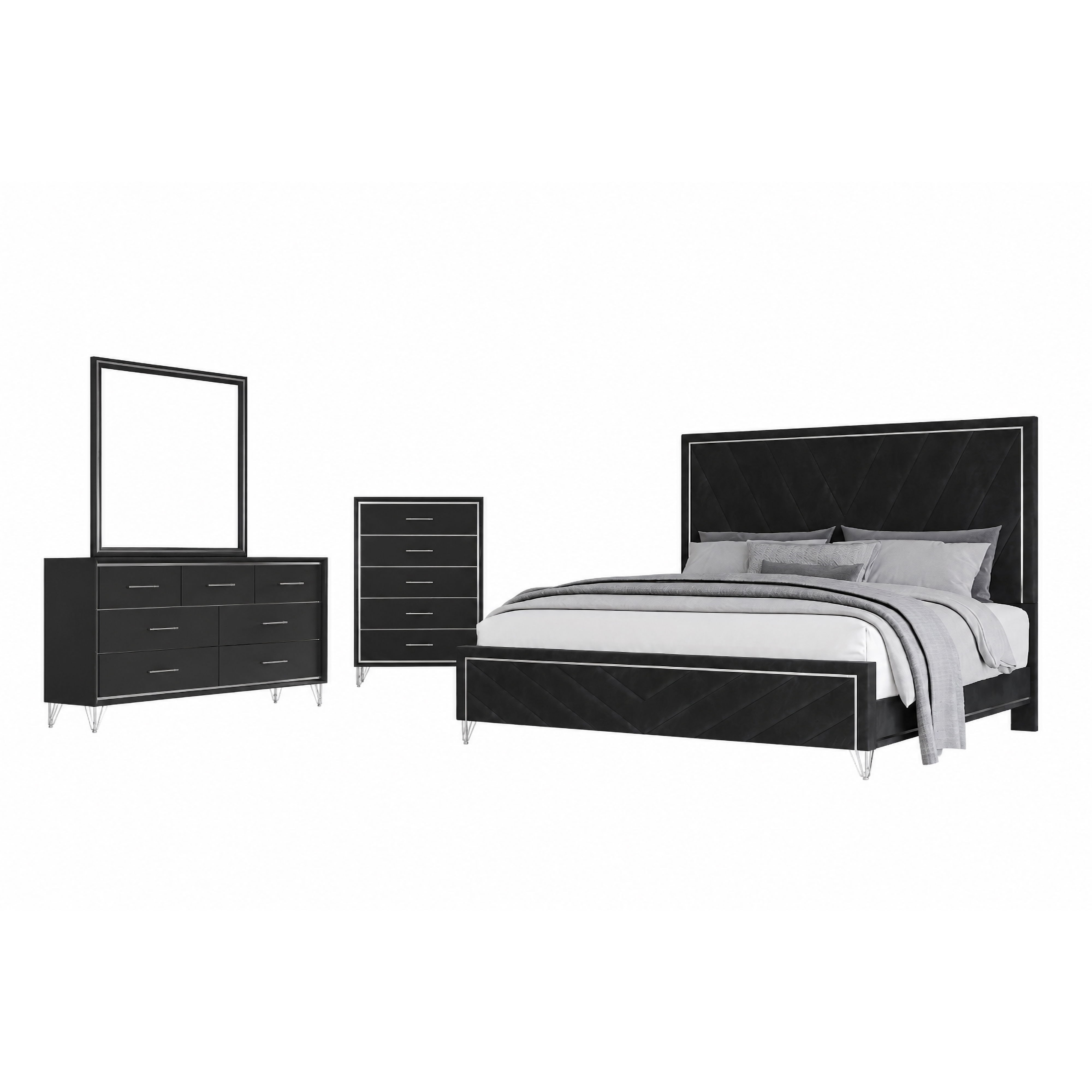 King · 4 Pc · Bed, Dresser, Mirror, Chest