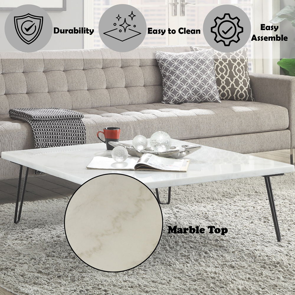 Telestis - Coffee Table - White Marble Top & Black, white, view 6