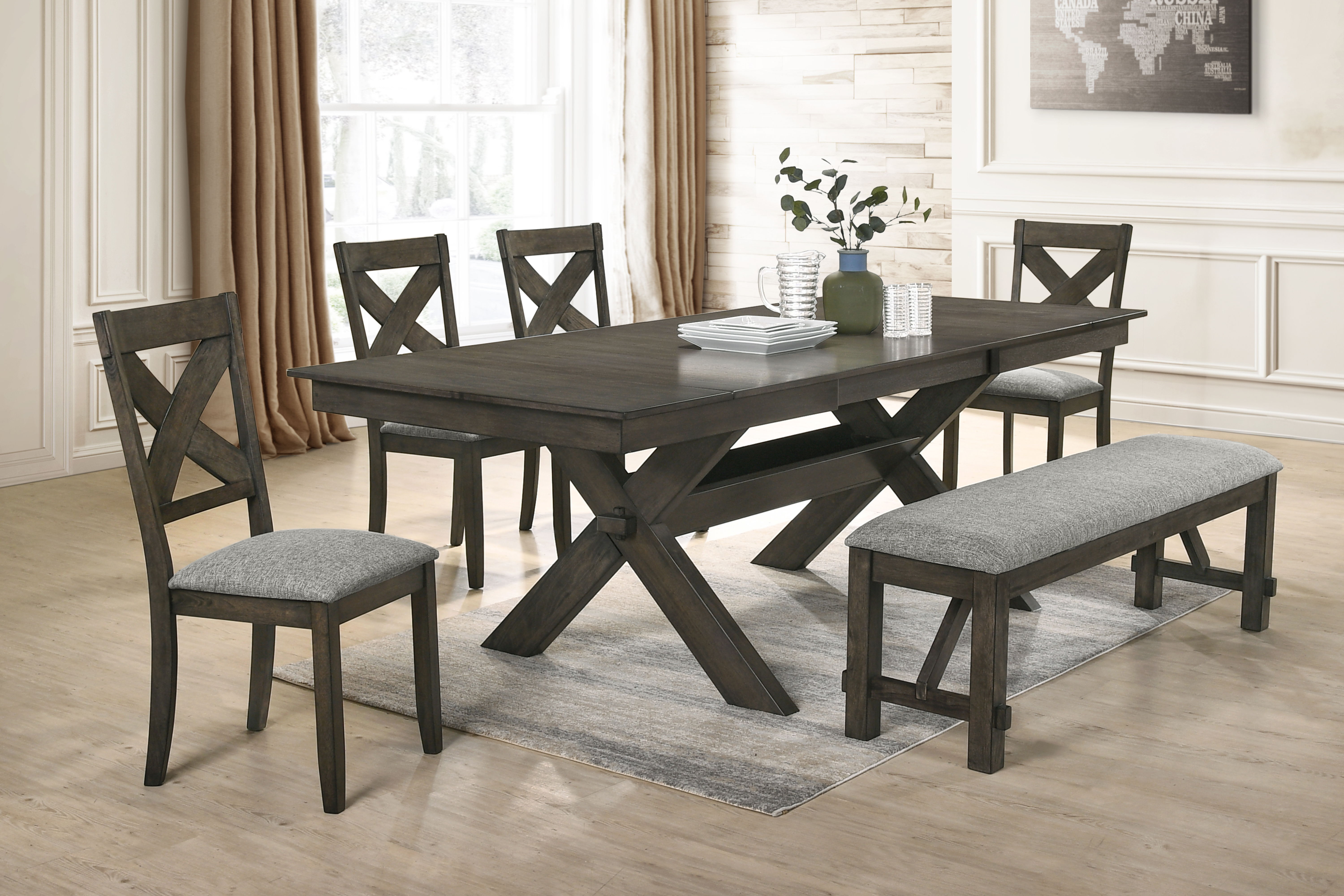 Gulliver - Dining Table & 4 Chairs & Bench - Brown