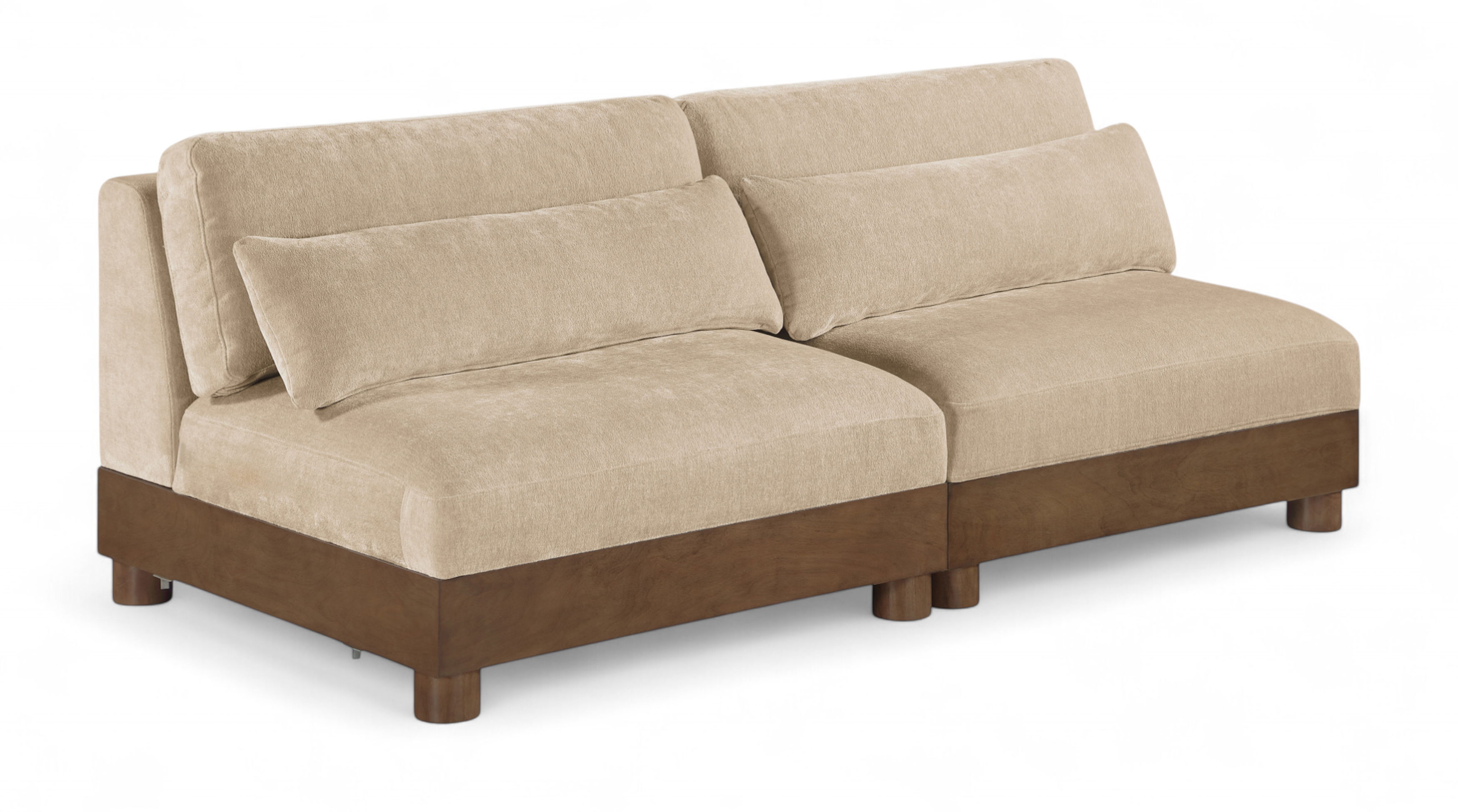 Turin - 80" Chenille Fabric Upholstered 2 Piece Modular Loveseat - Beige / Brown Walnut
