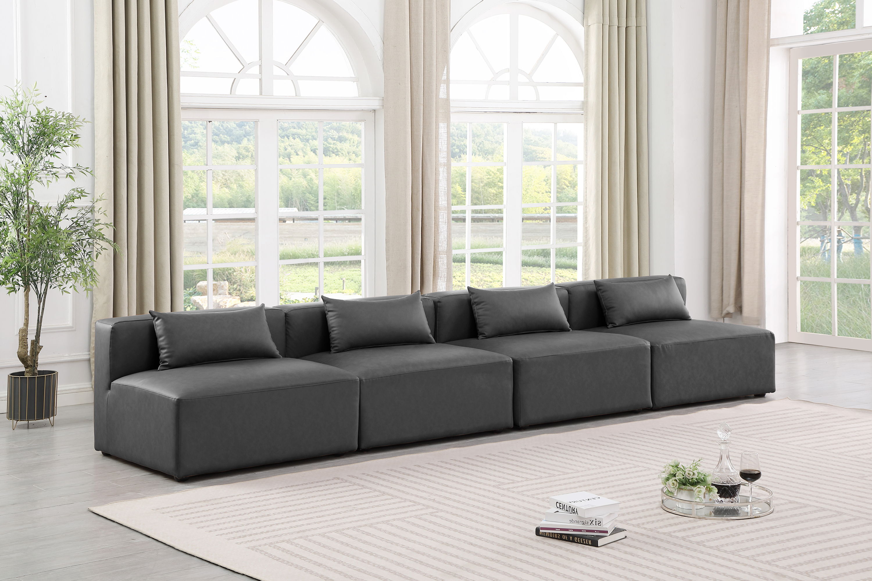 Cube - Modular 4 Piece Armless Sofa - Charcoal Gray