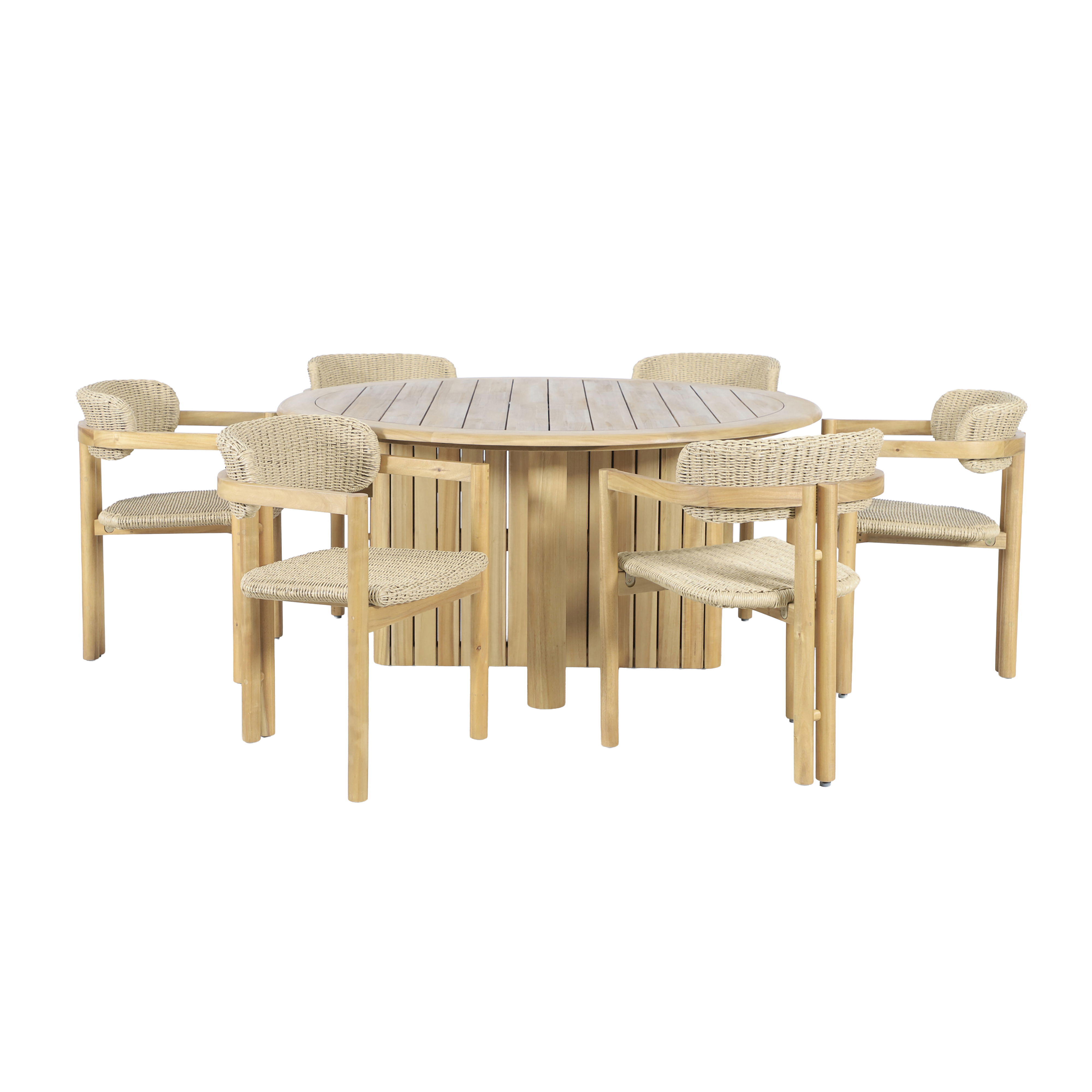 Sedona - 7 Piece Round Patio Dining Table With 6 Patio Chairs - Natural