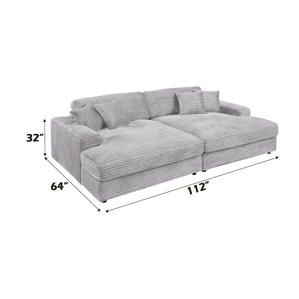 Hilde - Sectional Sofa With 4 Pillows - Light Gray Corduroy, light gray, view 5