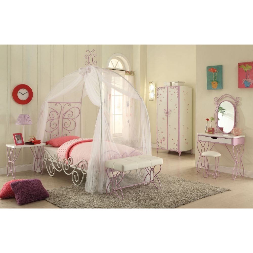 Priya II - Full Bed With Canopy - White & Light Synthetic Leather Rple, white, view 2