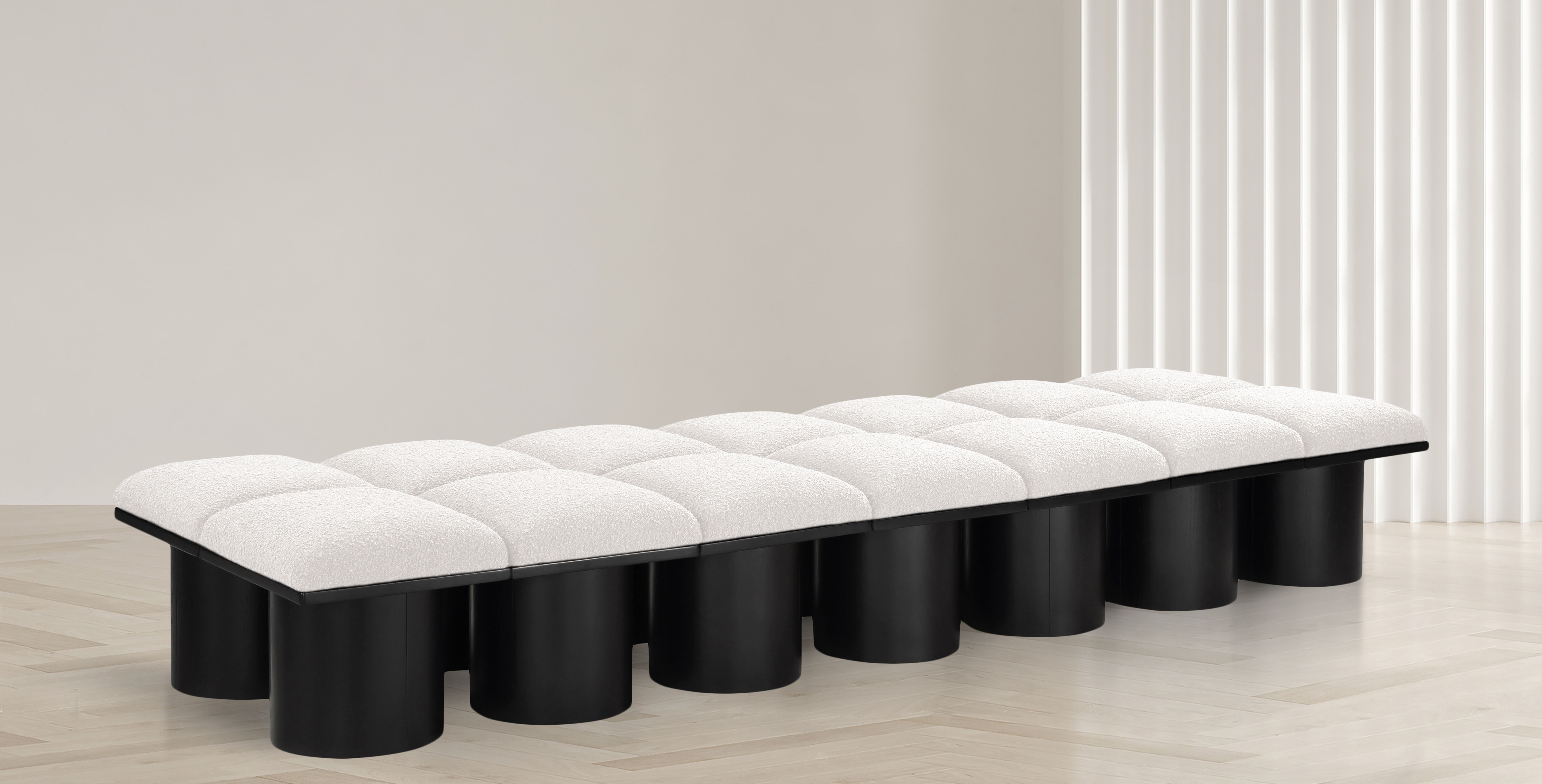 Pavilion - 108.5" 14 Piece Modular Bench With Black Base - Cream