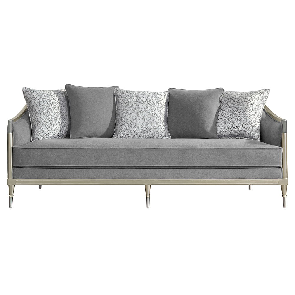 Fernando - Sofa With 5 Pillows - Gray Chenille & Champagne, gray, view 8