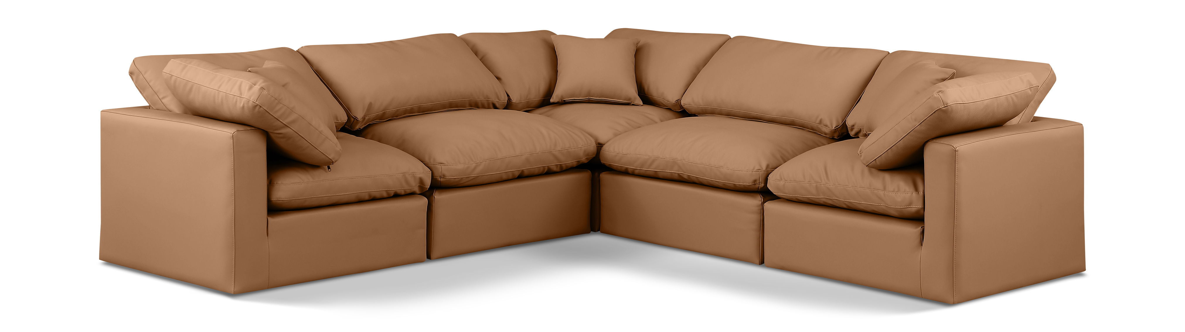 Indulge - Faux Leather 5 Piece Modular Corner Sectional - Cognac