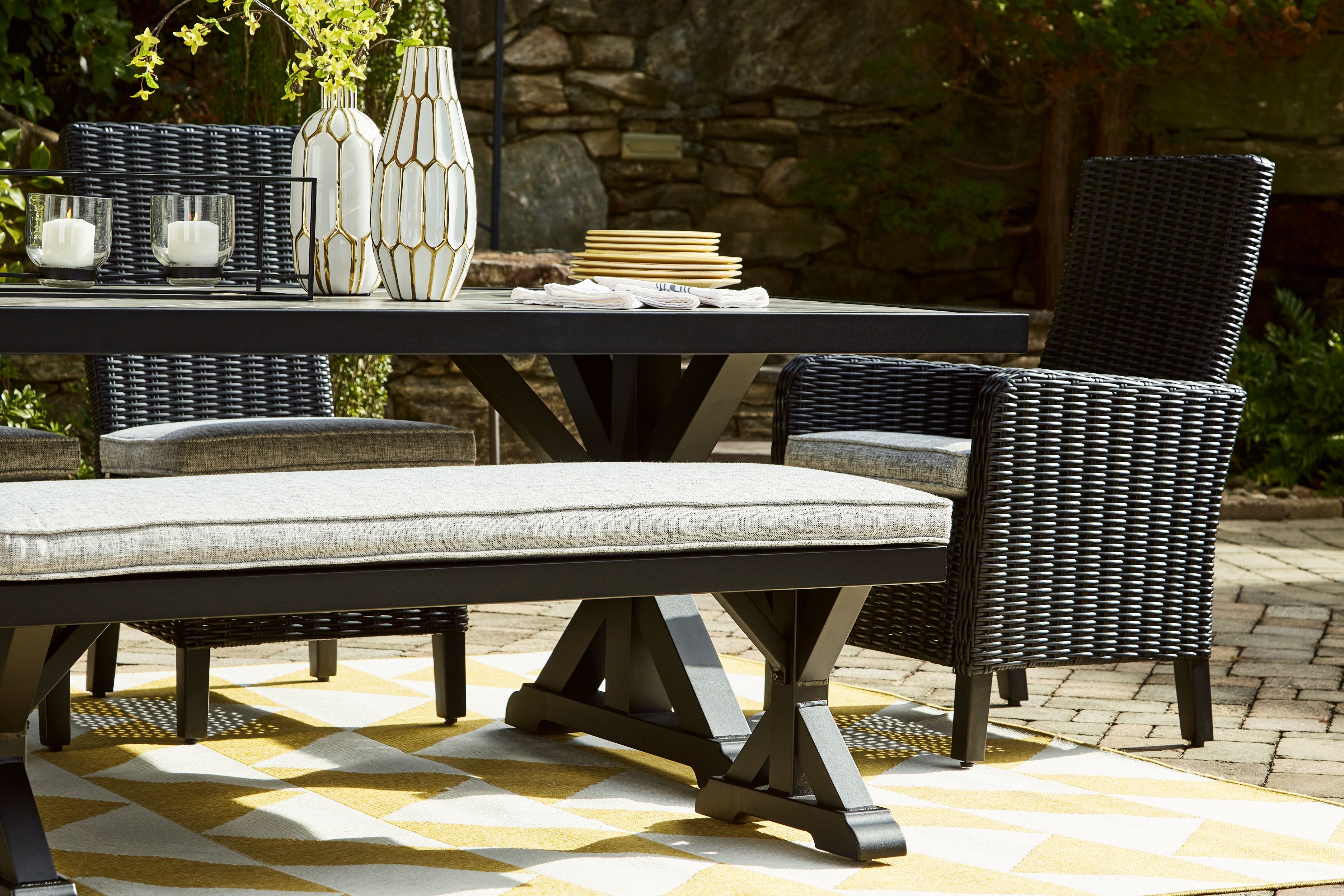 Ashley Furniture Beachcroft - Rectangular Dining Table With Umbrella Option - Black / Light Gray - Image 9